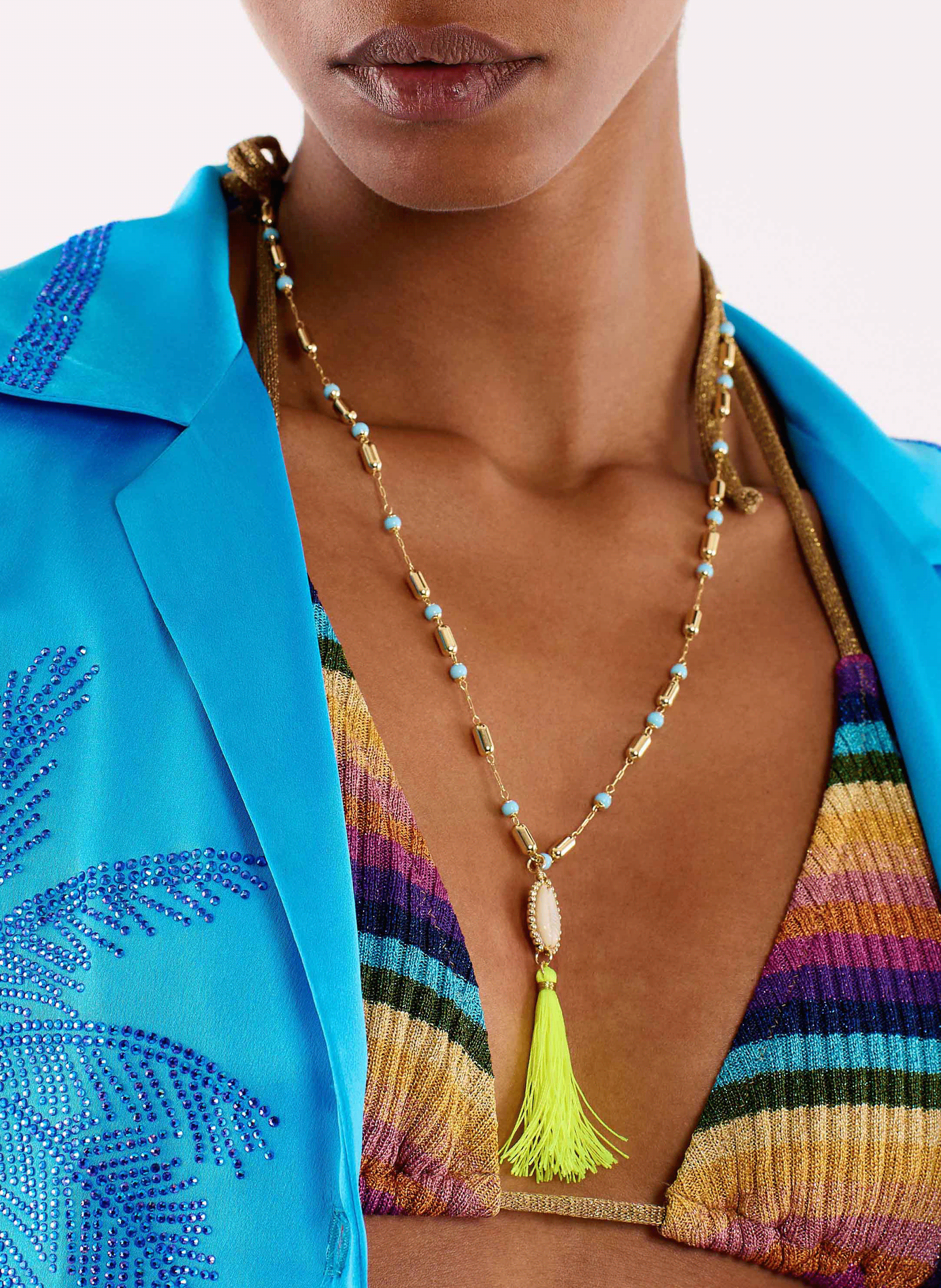 Necklace with beads and tassel pendant HIPANEMA Blue