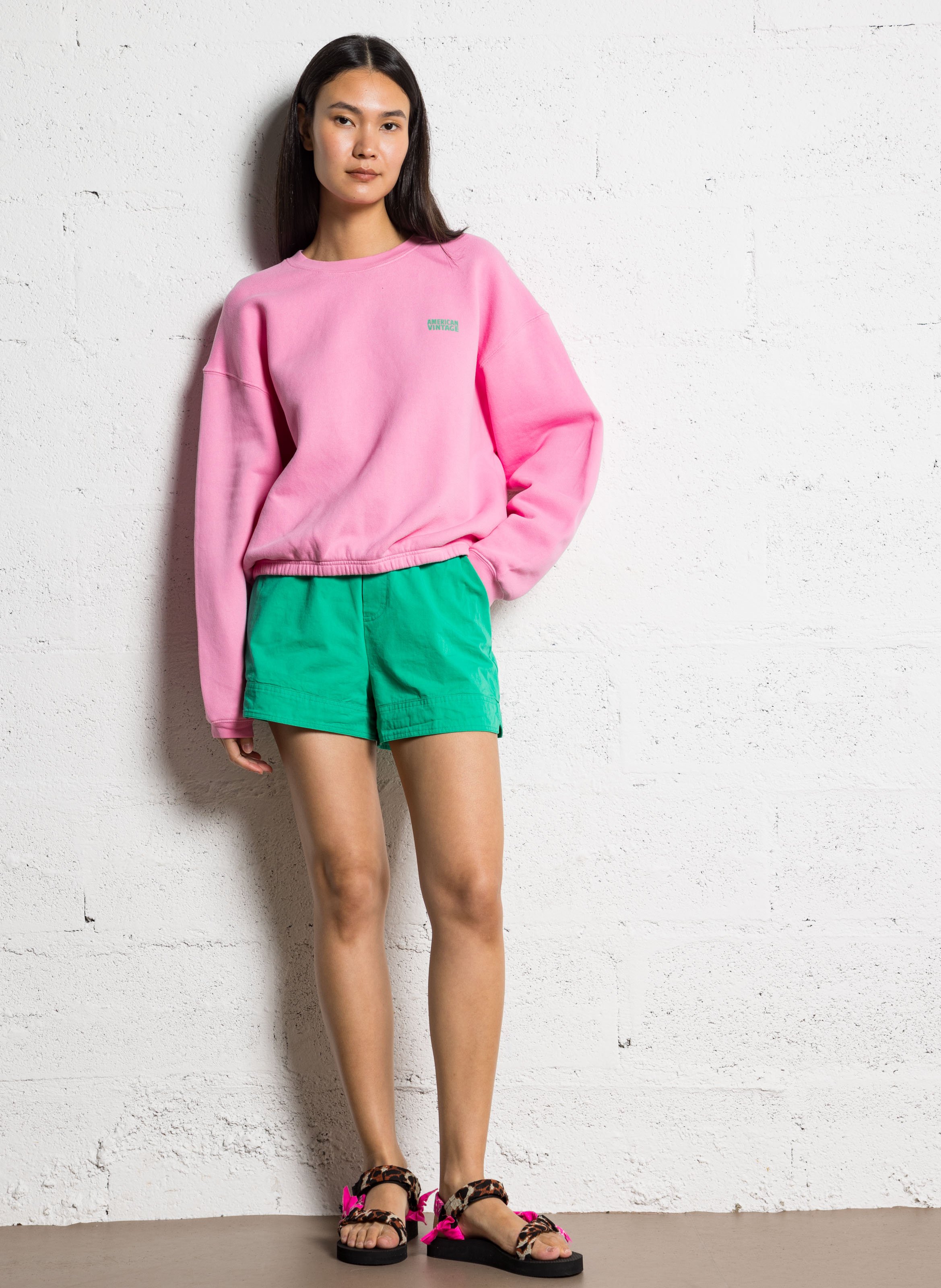 Sweat court col rond en coton mélangé  AMERICAN VINTAGE Rose