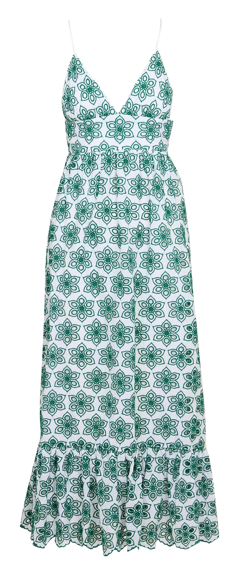 Robe longue brodée à bretelles fines SUNDRESS Vert