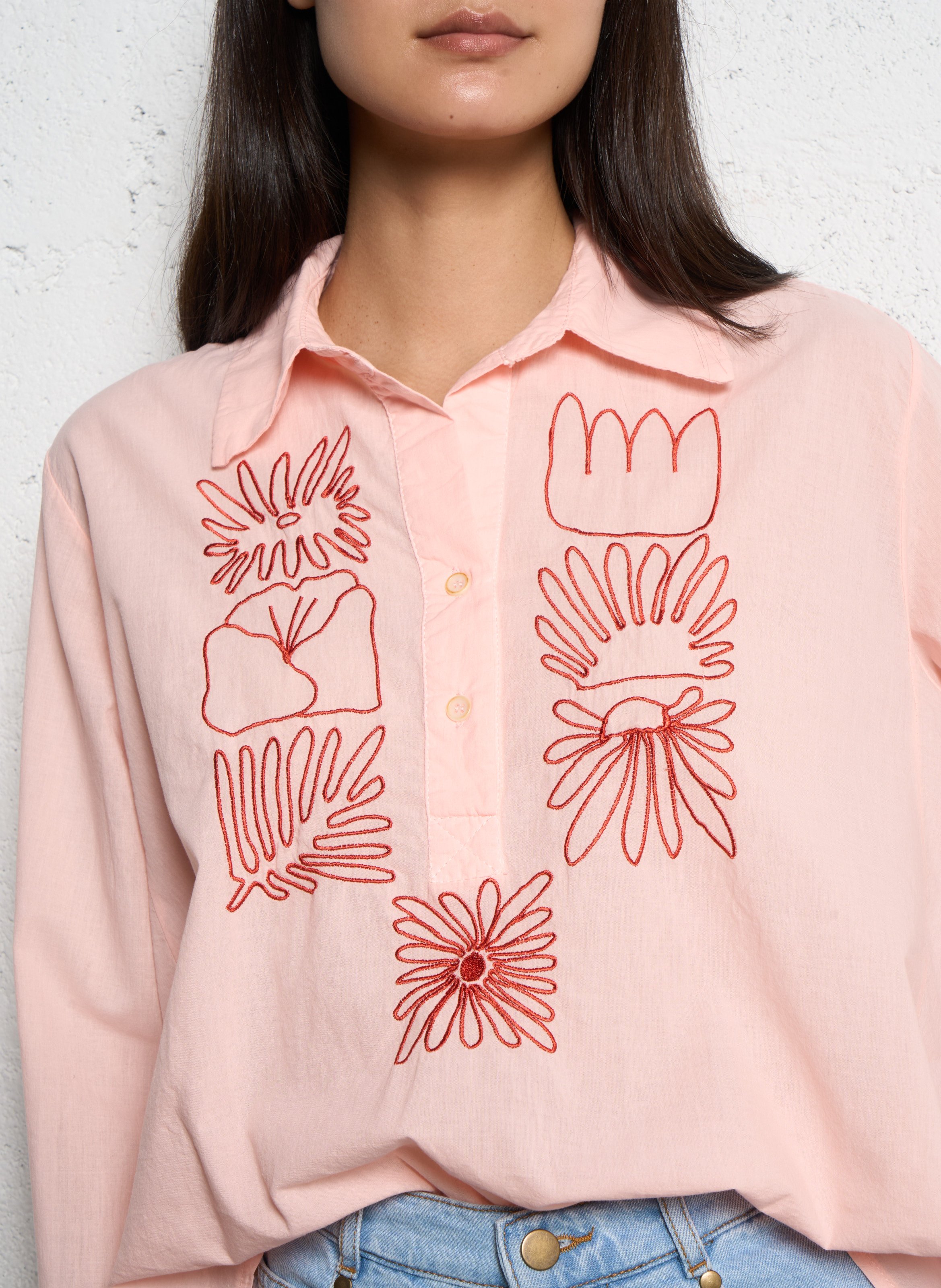 Cotton blouse with classic collar TINSELS Pink