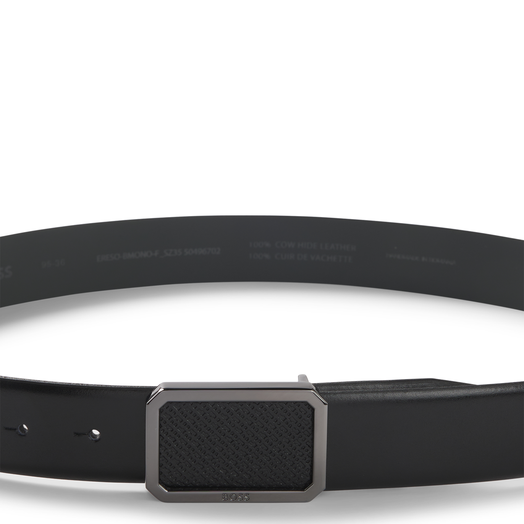 Monogram Leather Belt with Buckle BOSS Black