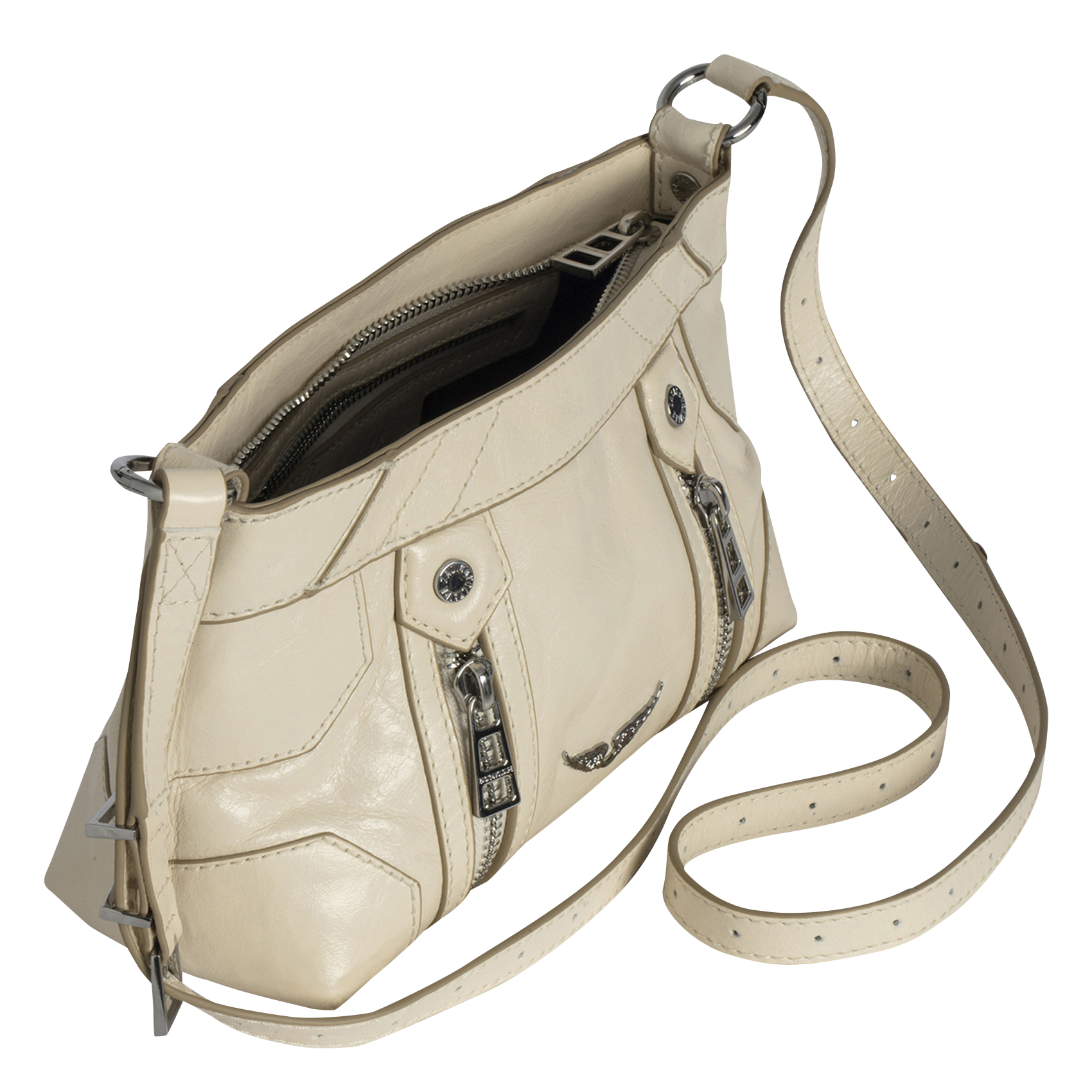 Zipped leather shoulder ZADIG&VOLTAIRE White