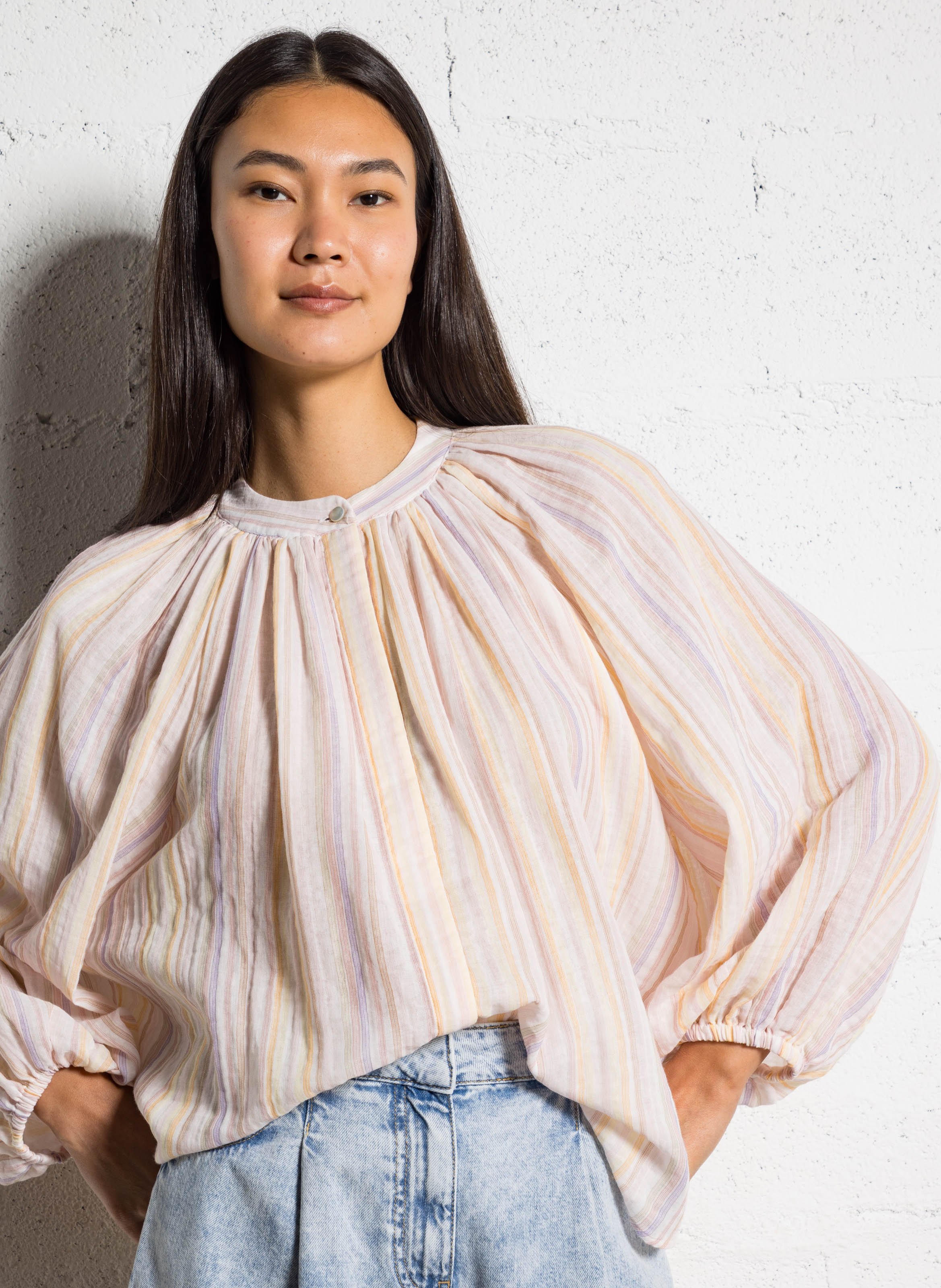 Round-neck cotton-blend shirt THE LABEL EDITION Beige