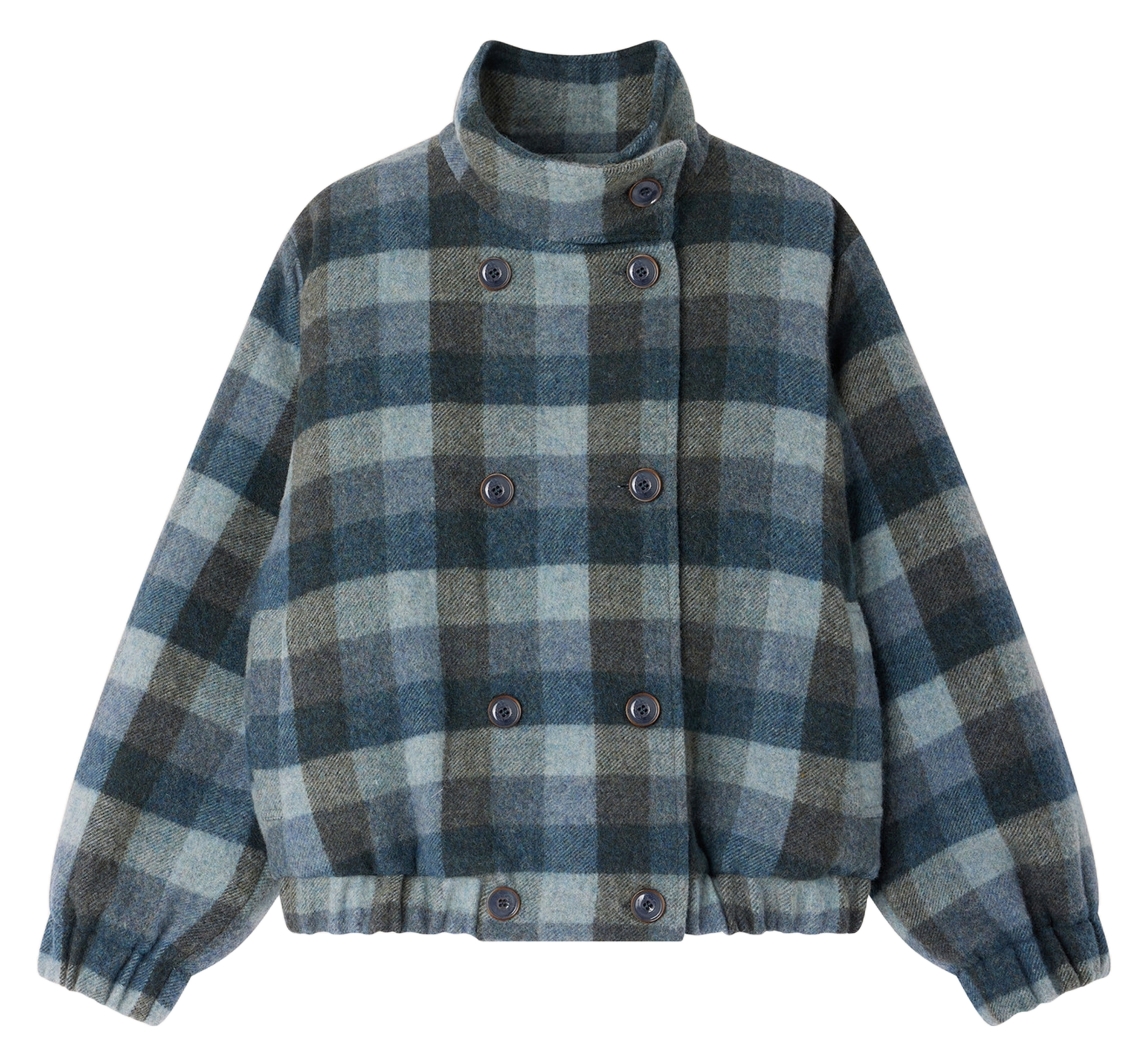 Manteau droit col montant en laine mélangée à carreaux SESSUN Bleu