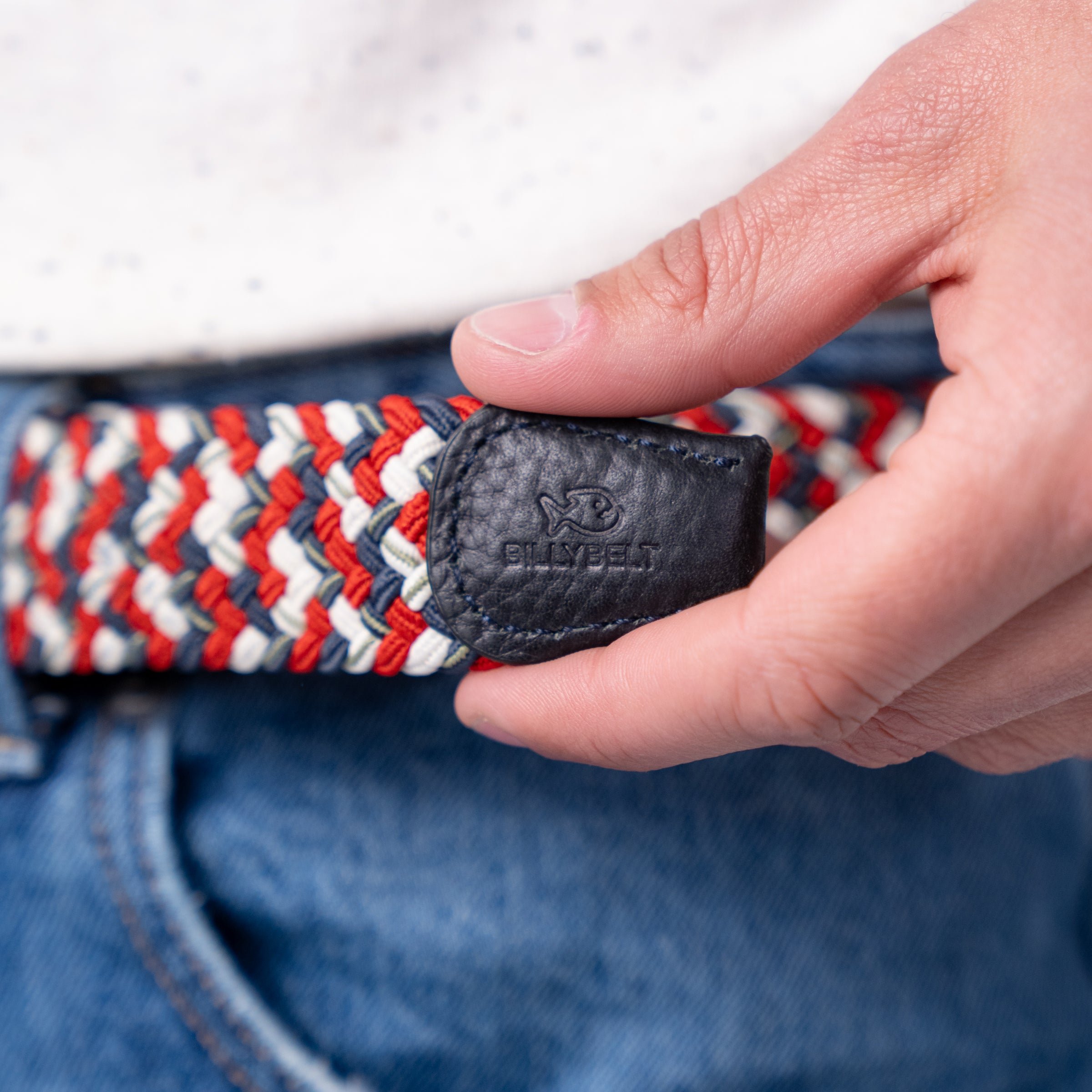 Multicolored braided elastic belt BILLYBELT Red