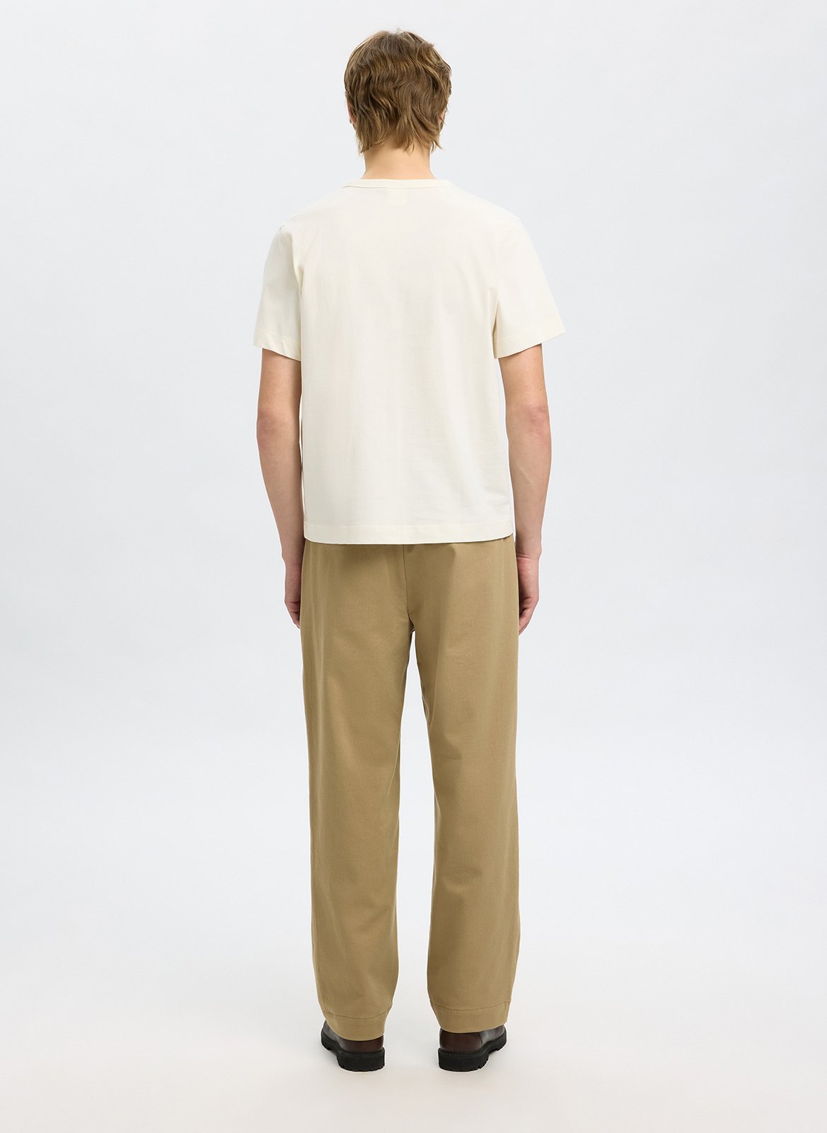 Tee-shirt col rond en coton organique SELECTED Beige