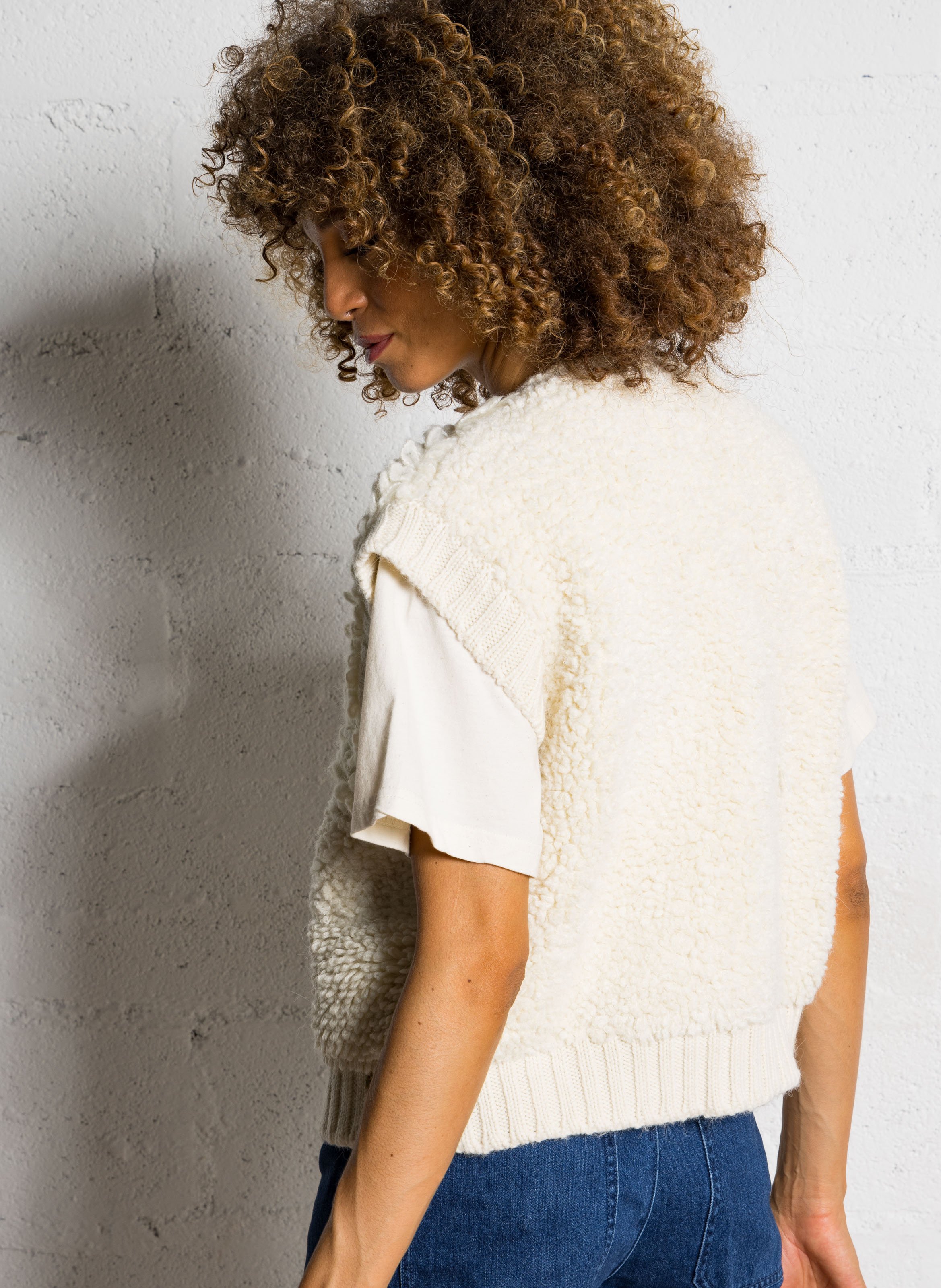 Gilet sans manches bouclette en laine mélangée DES PETITS HAUTS Beige