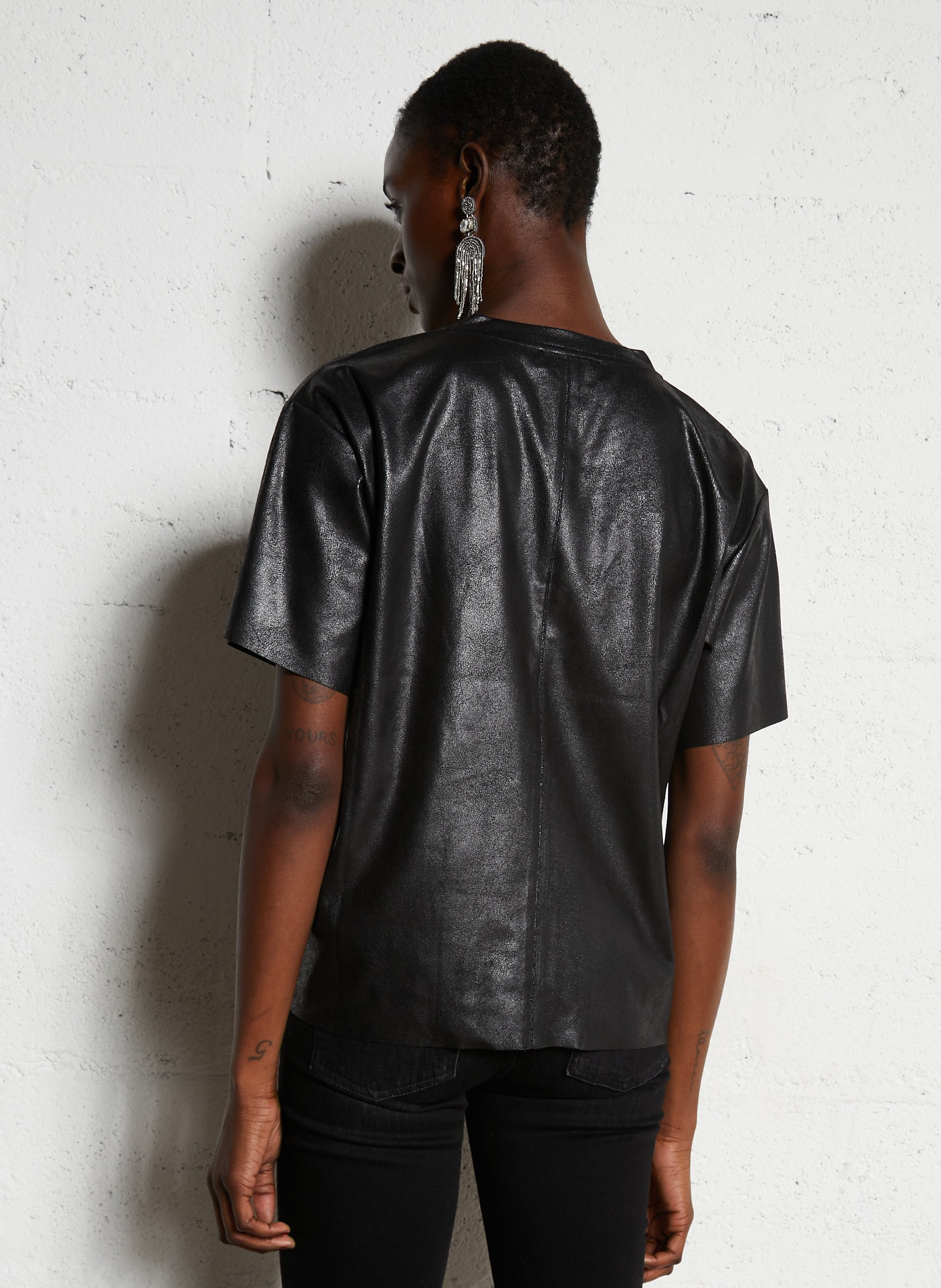 T-shirt met korte mouwen en leren effect LE TEMPS DES CERISES Zwart