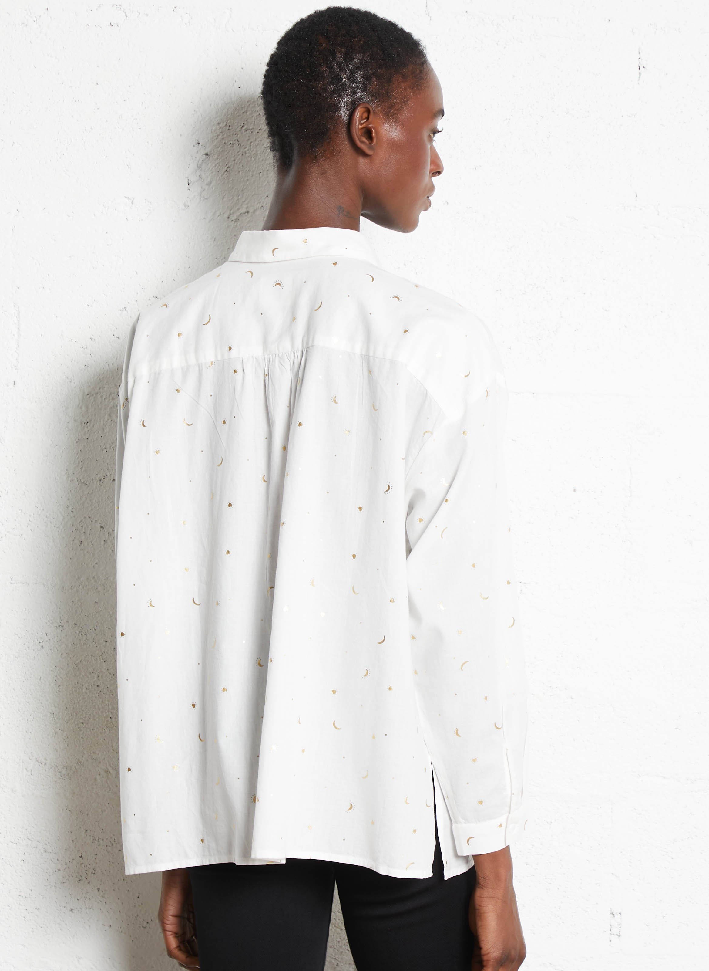 Straight printed cotton shirt White