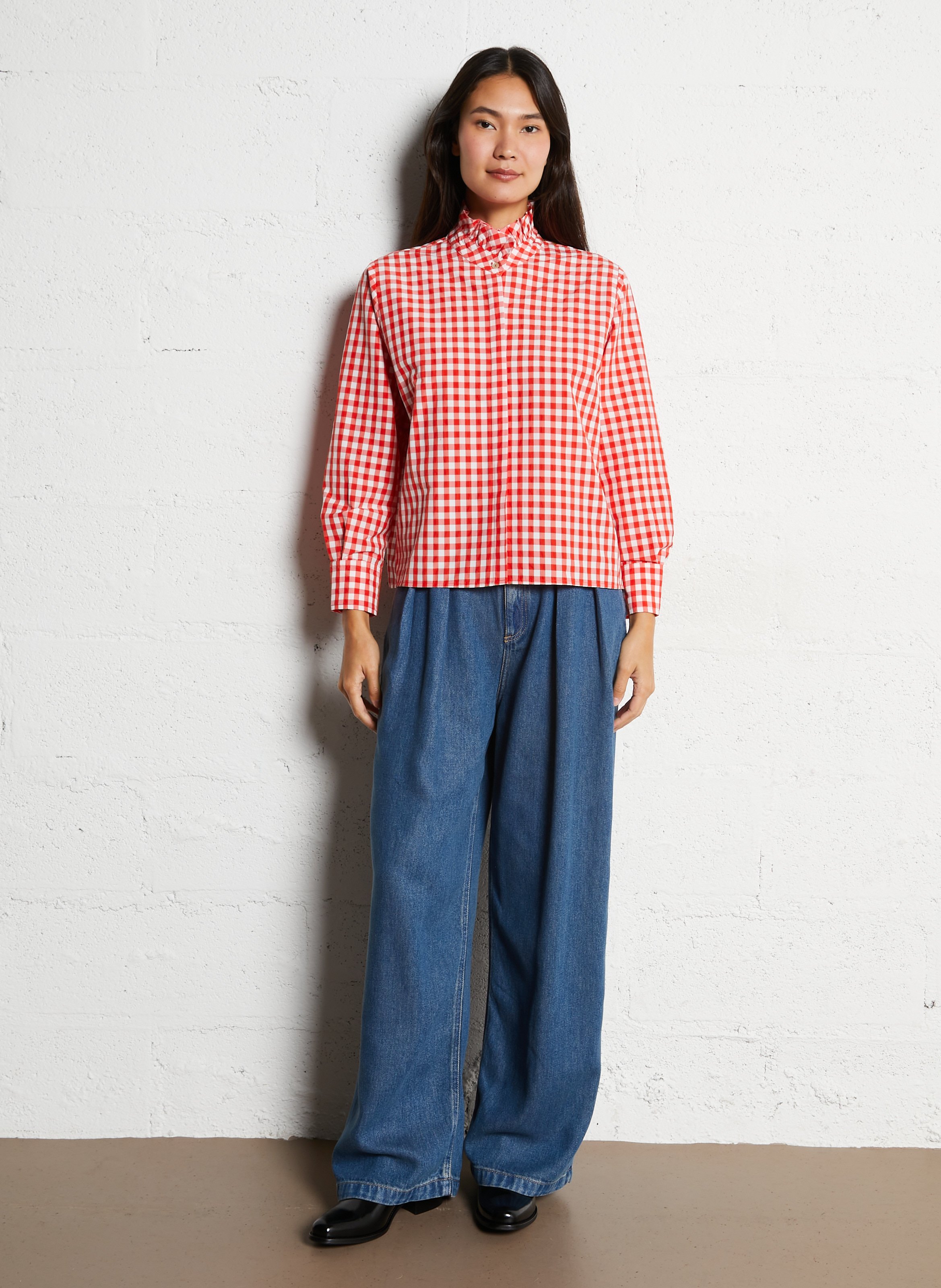 Chemise droite à carreaux en coton  DR BLOOM Rouge