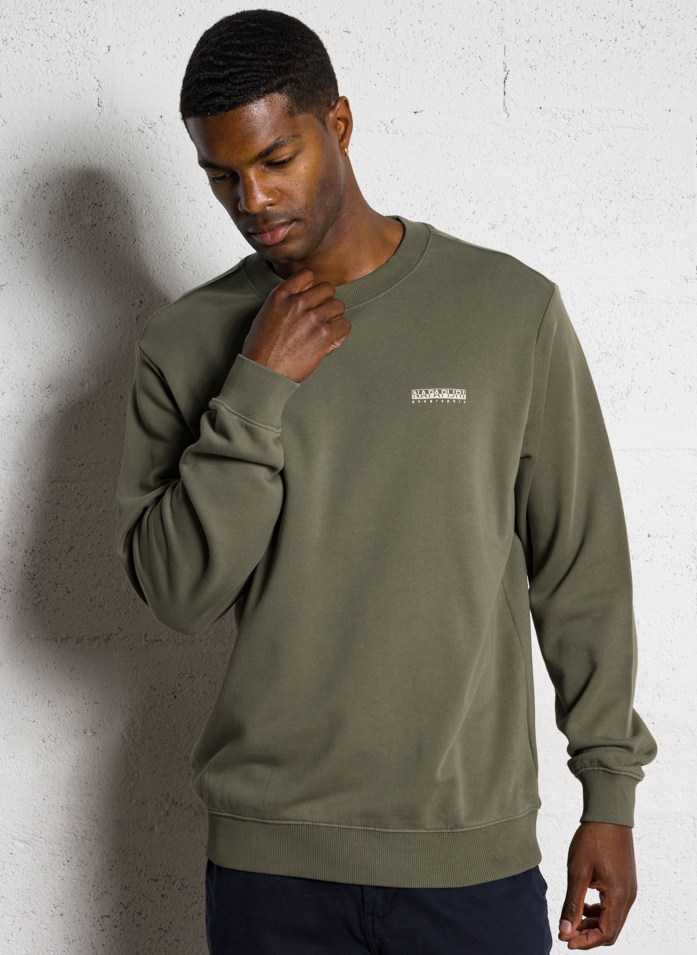 Sweat droit col rond en coton NAPAPIJRI Vert