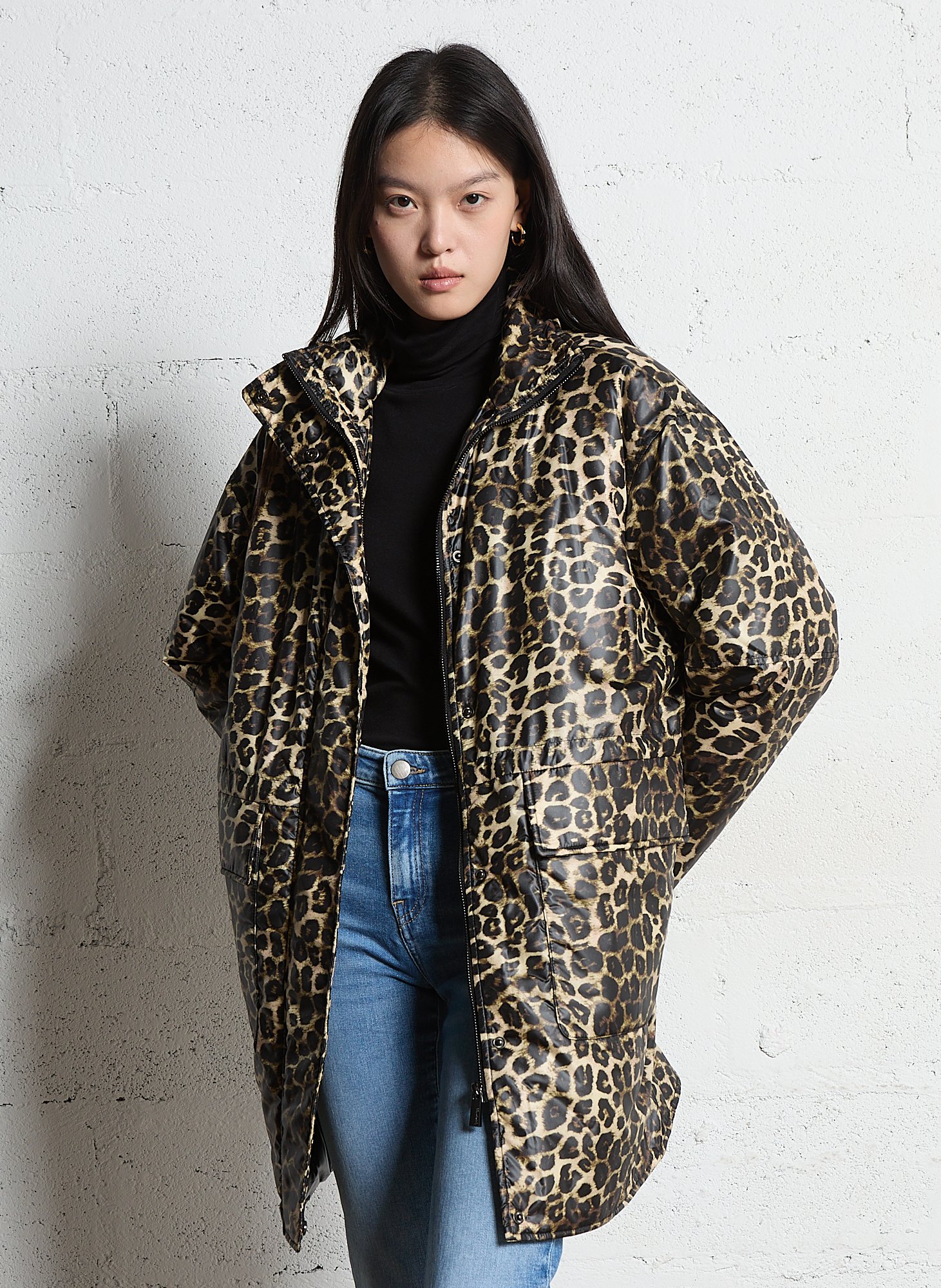 Doudoune col montant à imprimé leopard BERENICE Multicolore