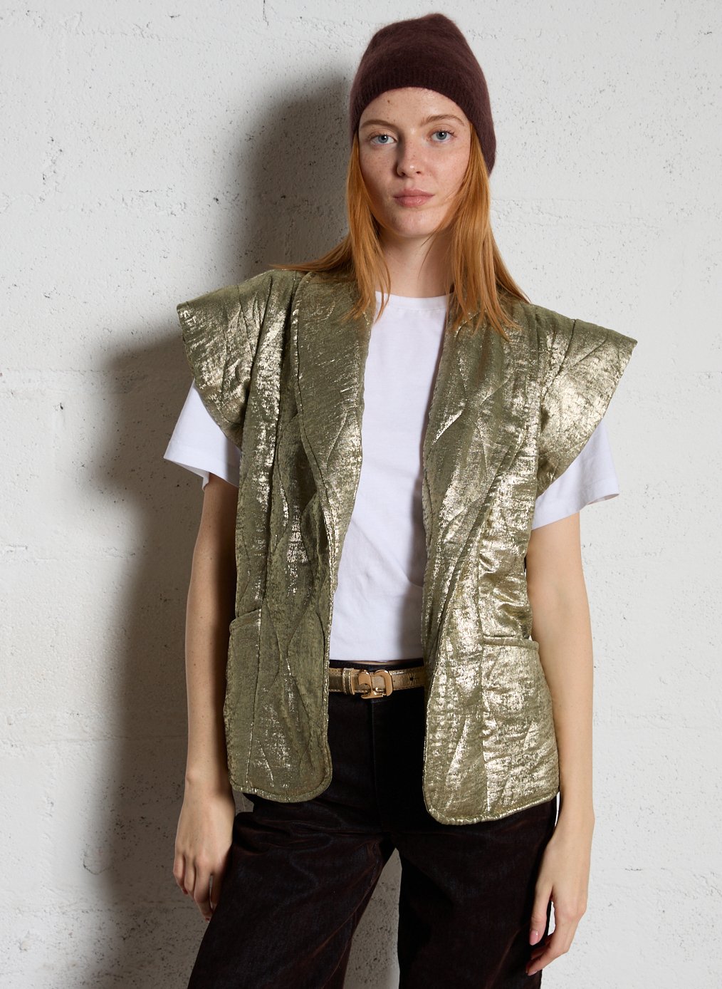 Oversize-Mantel mit Schalkragen in Metallic-Farben AOKYANOS Khaki