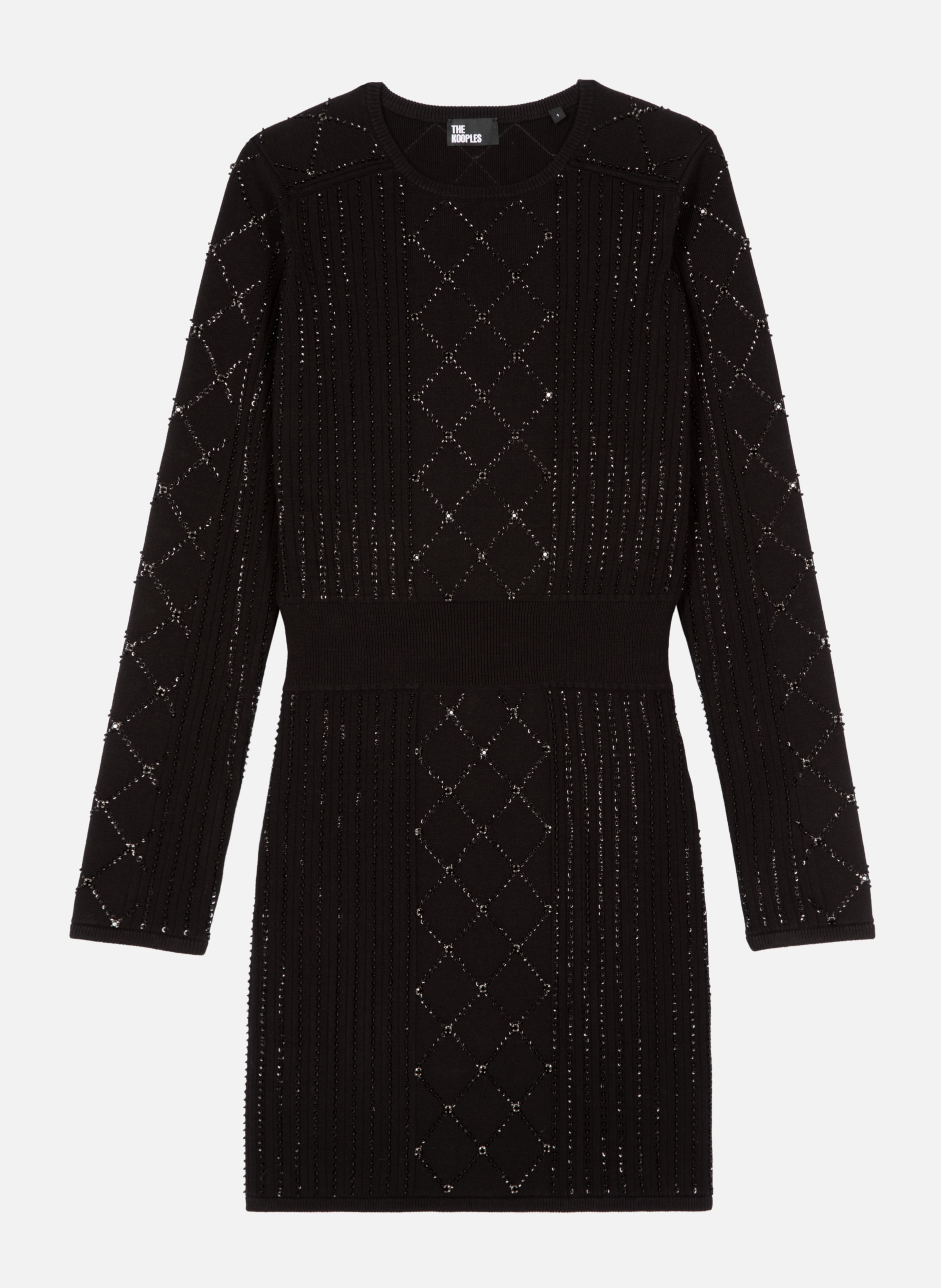 Short knitted dress with rhinestones and pearls THE KOOPLES Black