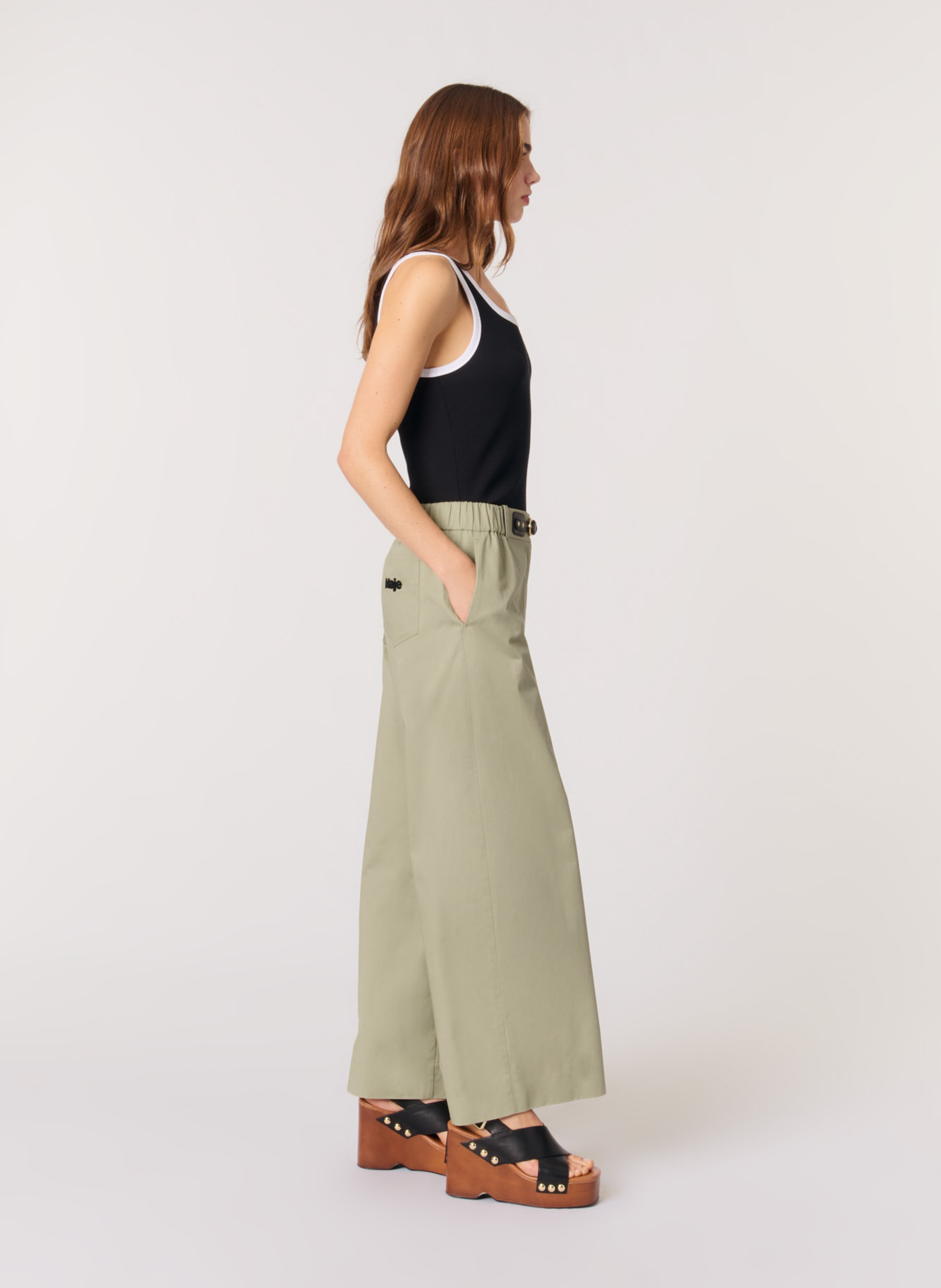 Wide cotton trousers  MAJE Khaki