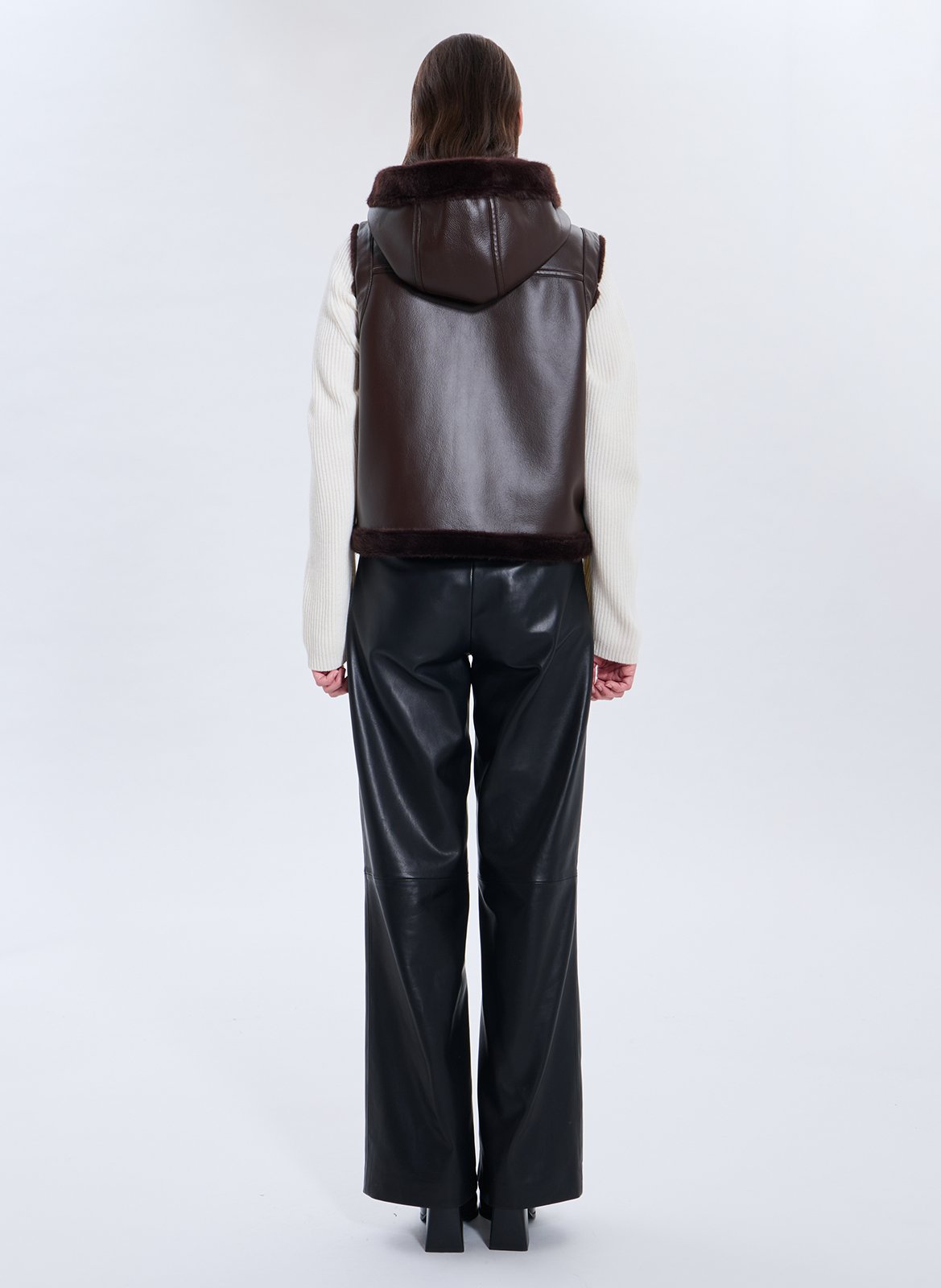 Straight jacket with high collar in faux fur ZAPA Brown