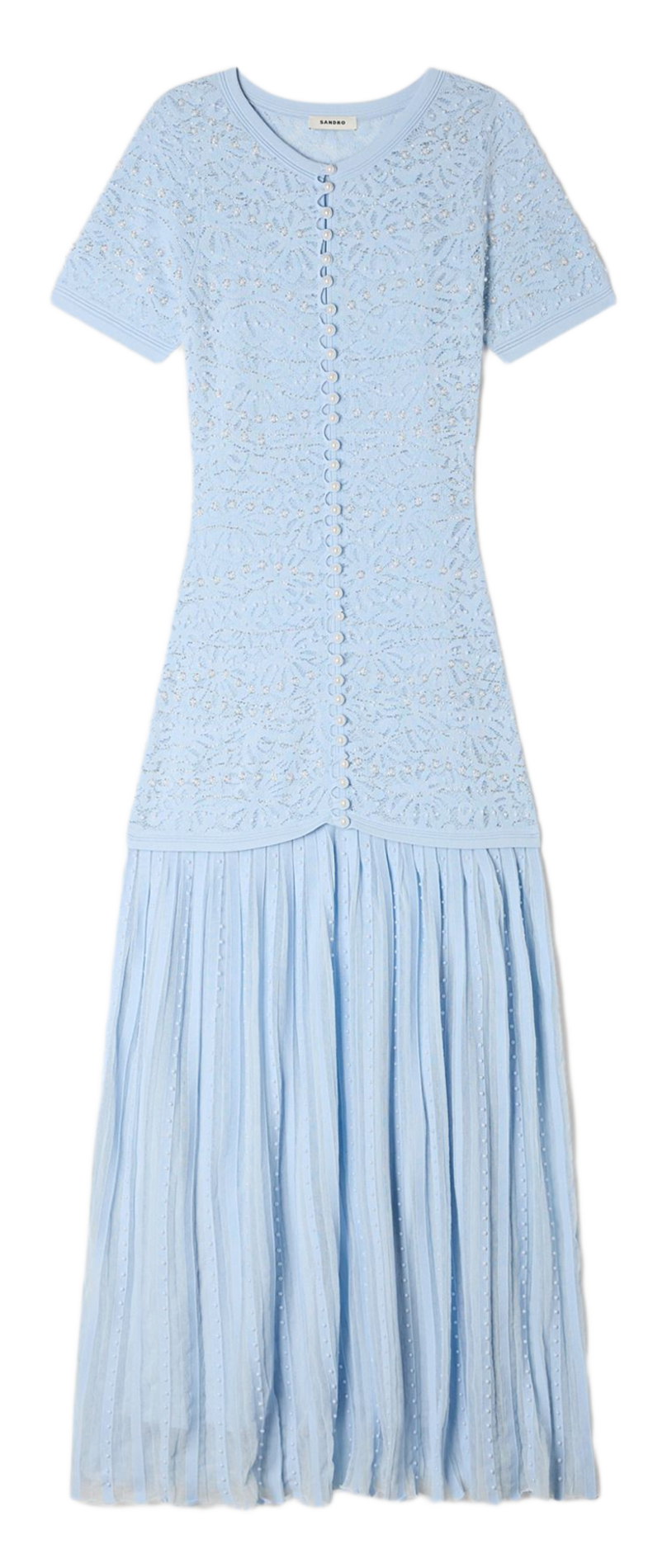 Robe longue col rond en maille SANDRO Bleu