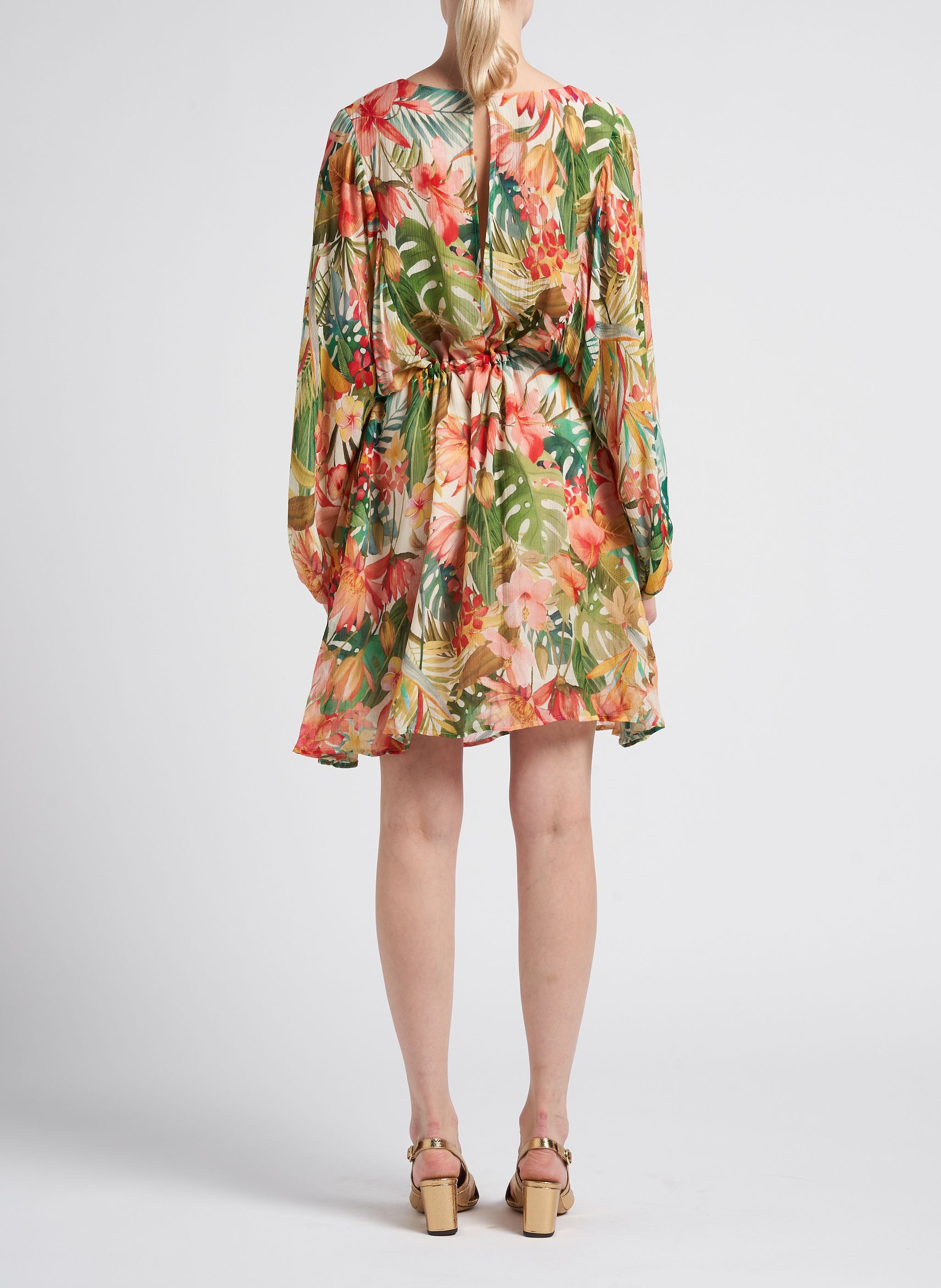 Robe courte col V imprimée MOMONI Rose