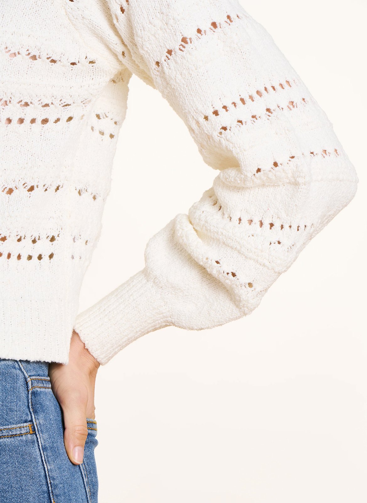 Rechte vest met ronde hals in ajour breisel LA FEE MARABOUTEE Wit