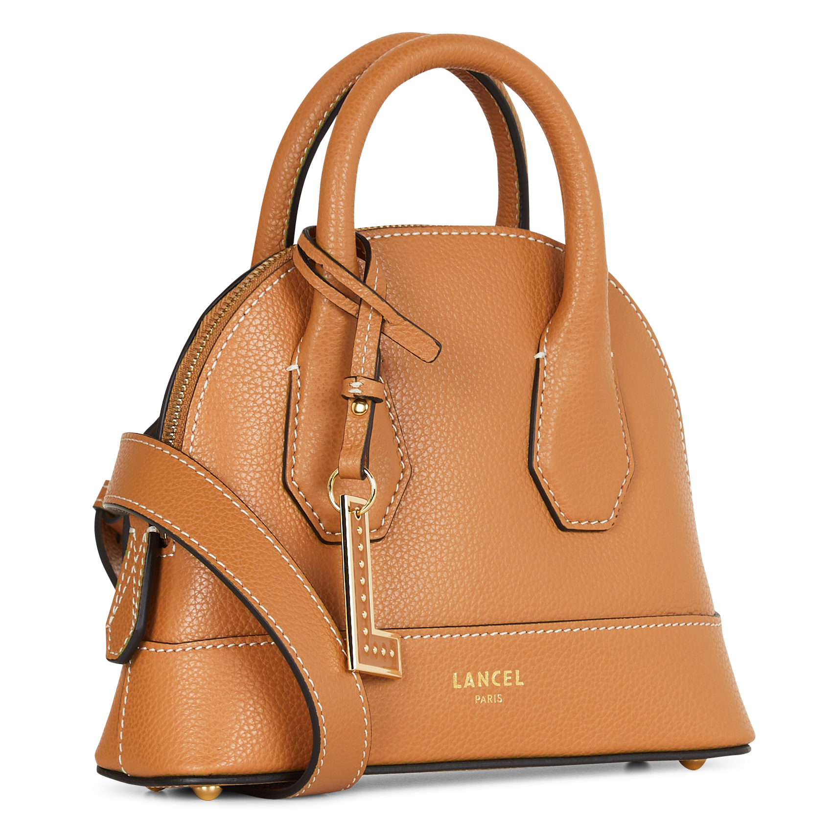 Kleine unifarbene Umhängetasche aus genarbtem Leder Beige