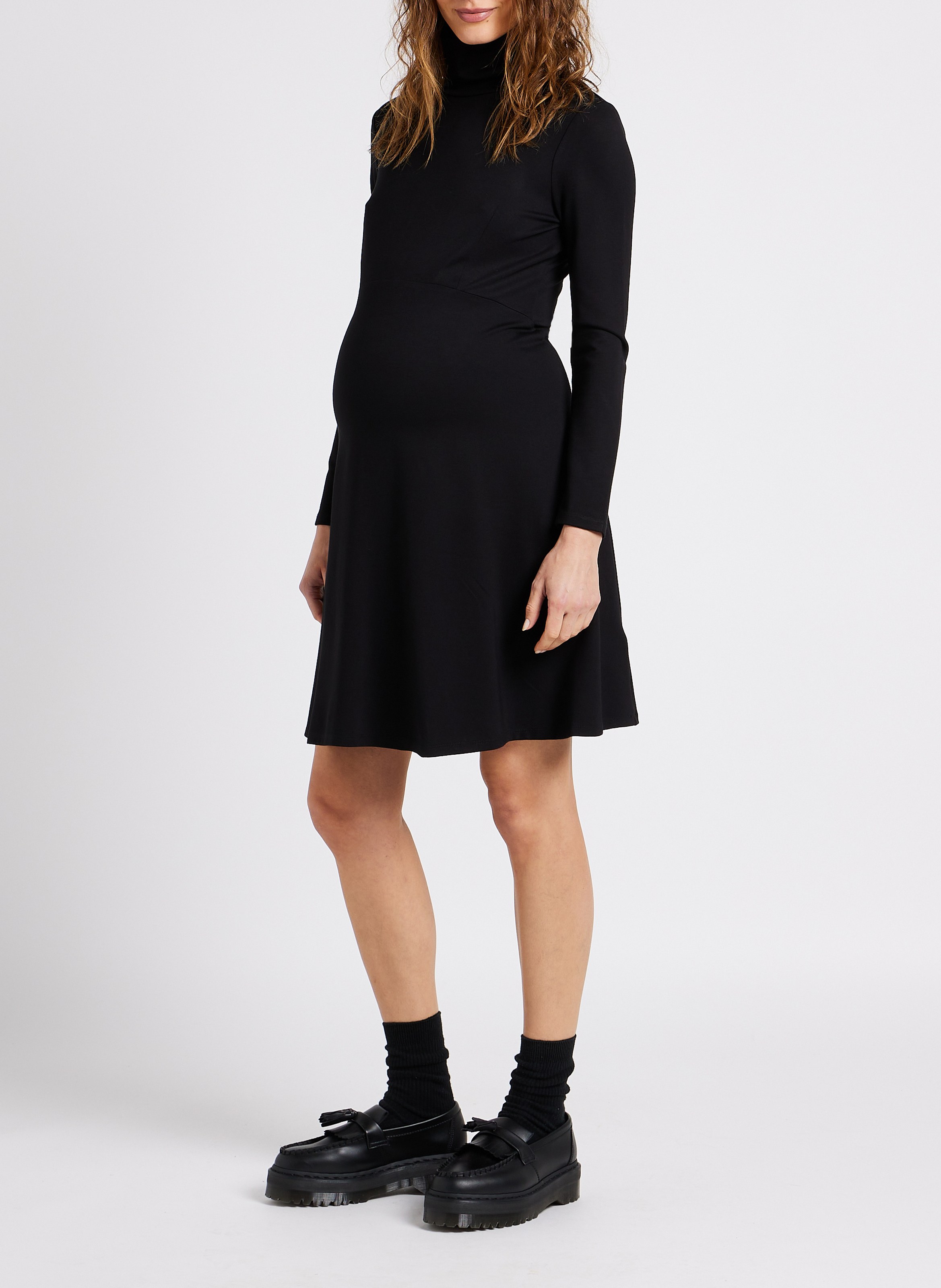 Robe de grossesse col roulé en maille SERAPHINE Noir