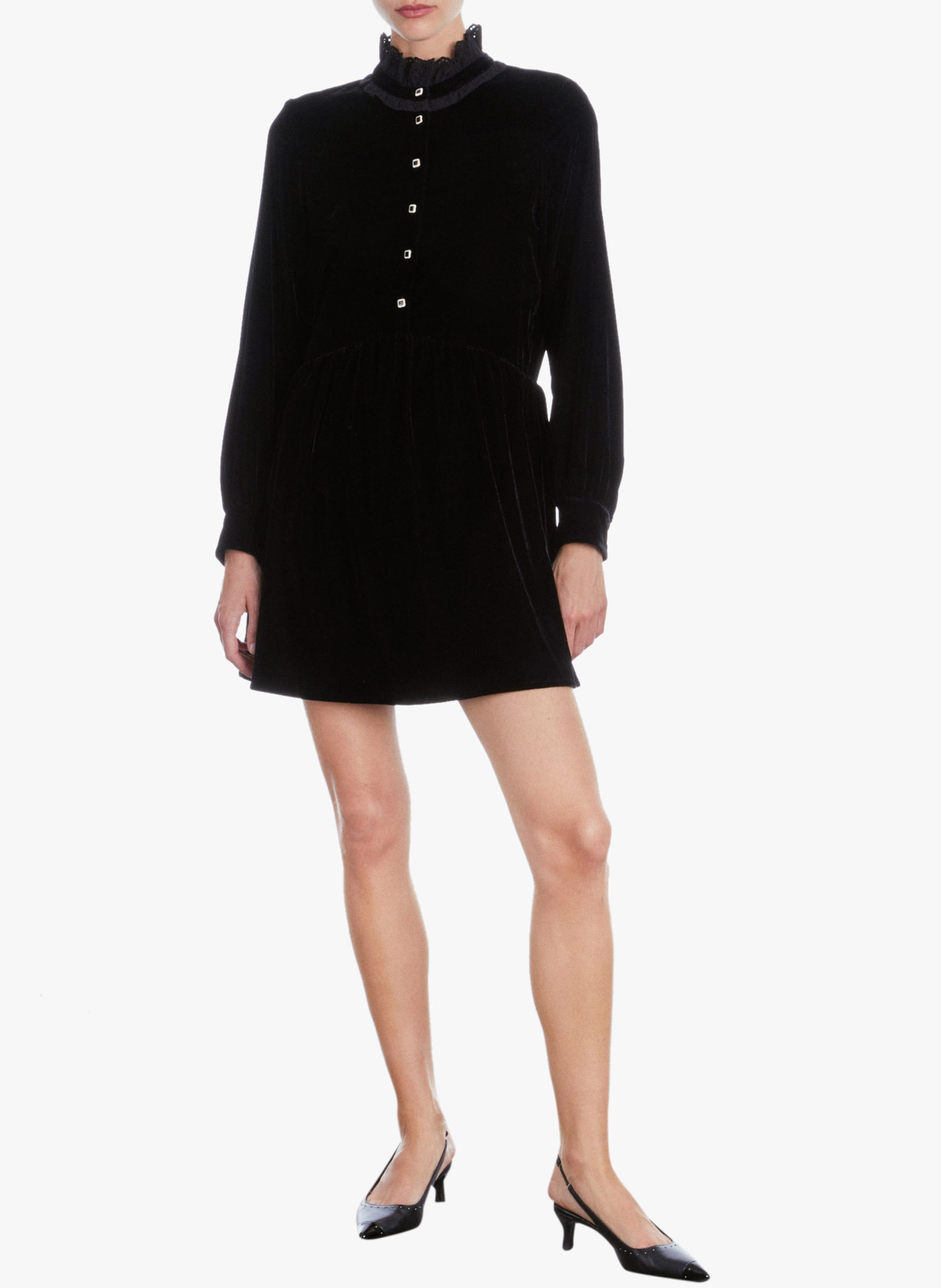 Robe courte à col montant en dentelle THE KOOPLES Noir