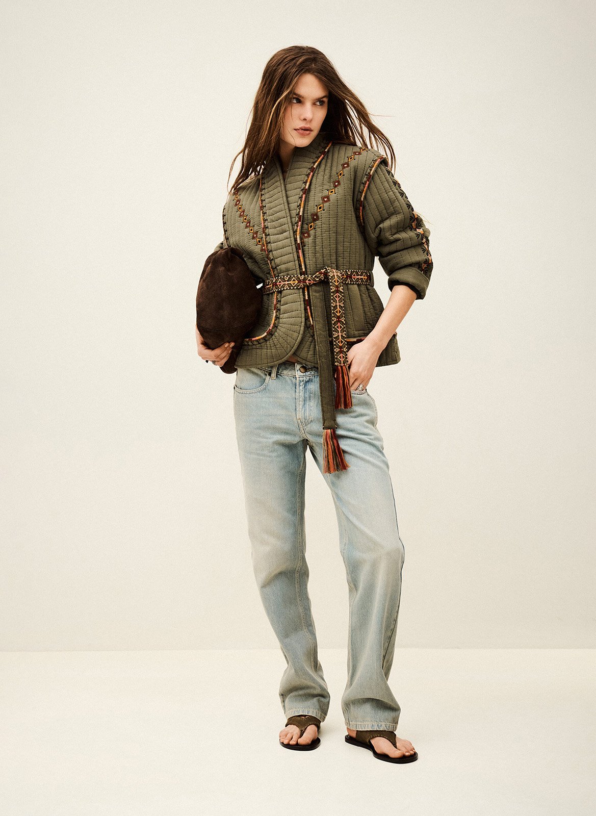 Veste col châle en coton BA&SH Kaki