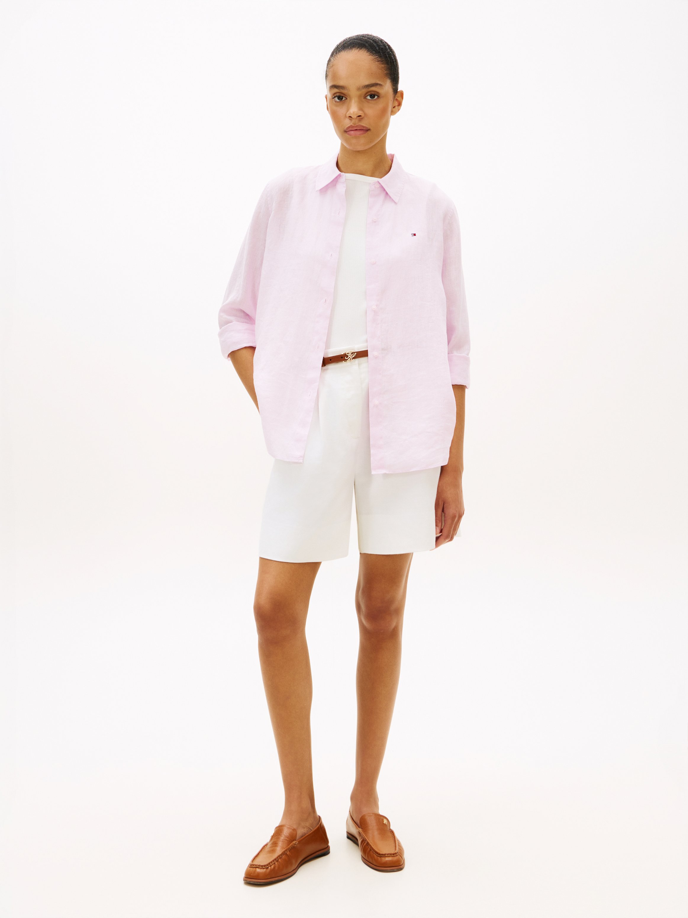 Straight linen shirt with classic collar TOMMY HILFIGER Purple