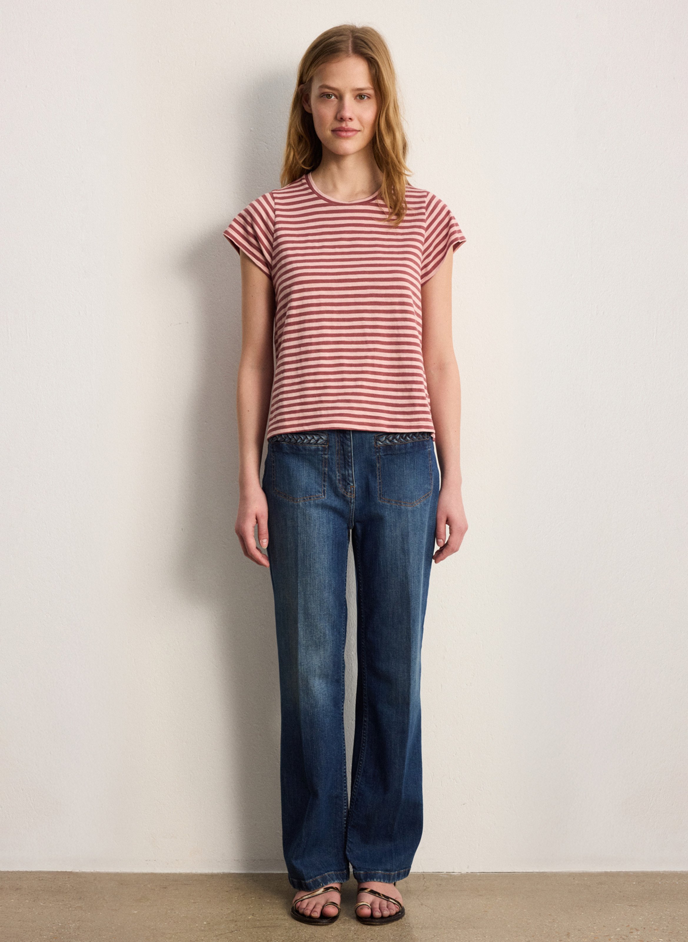 Round-neck straight striped cotton T-shirt PABLO Pink