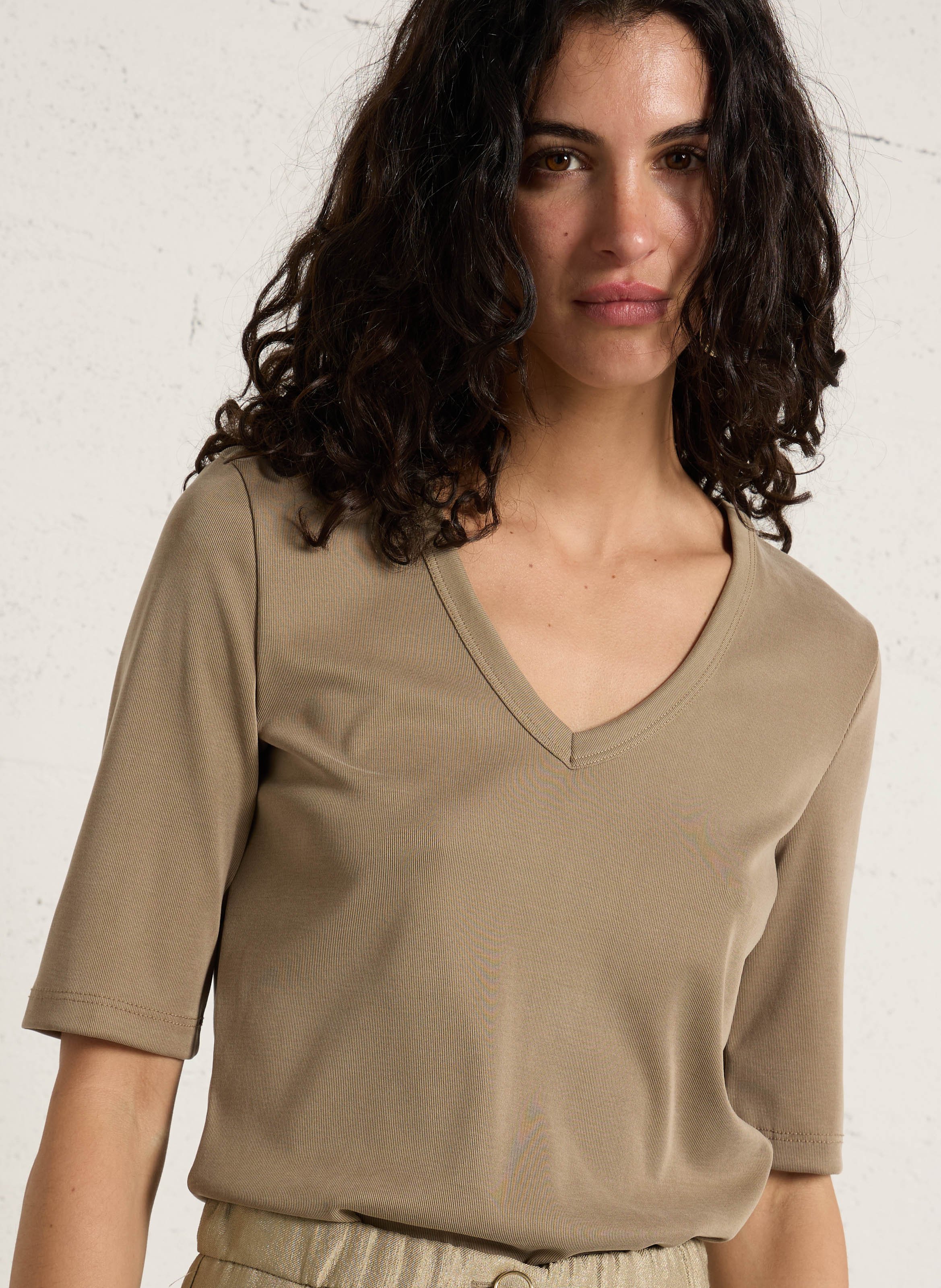 Tee-shirt droit col V IMPERIAL Beige