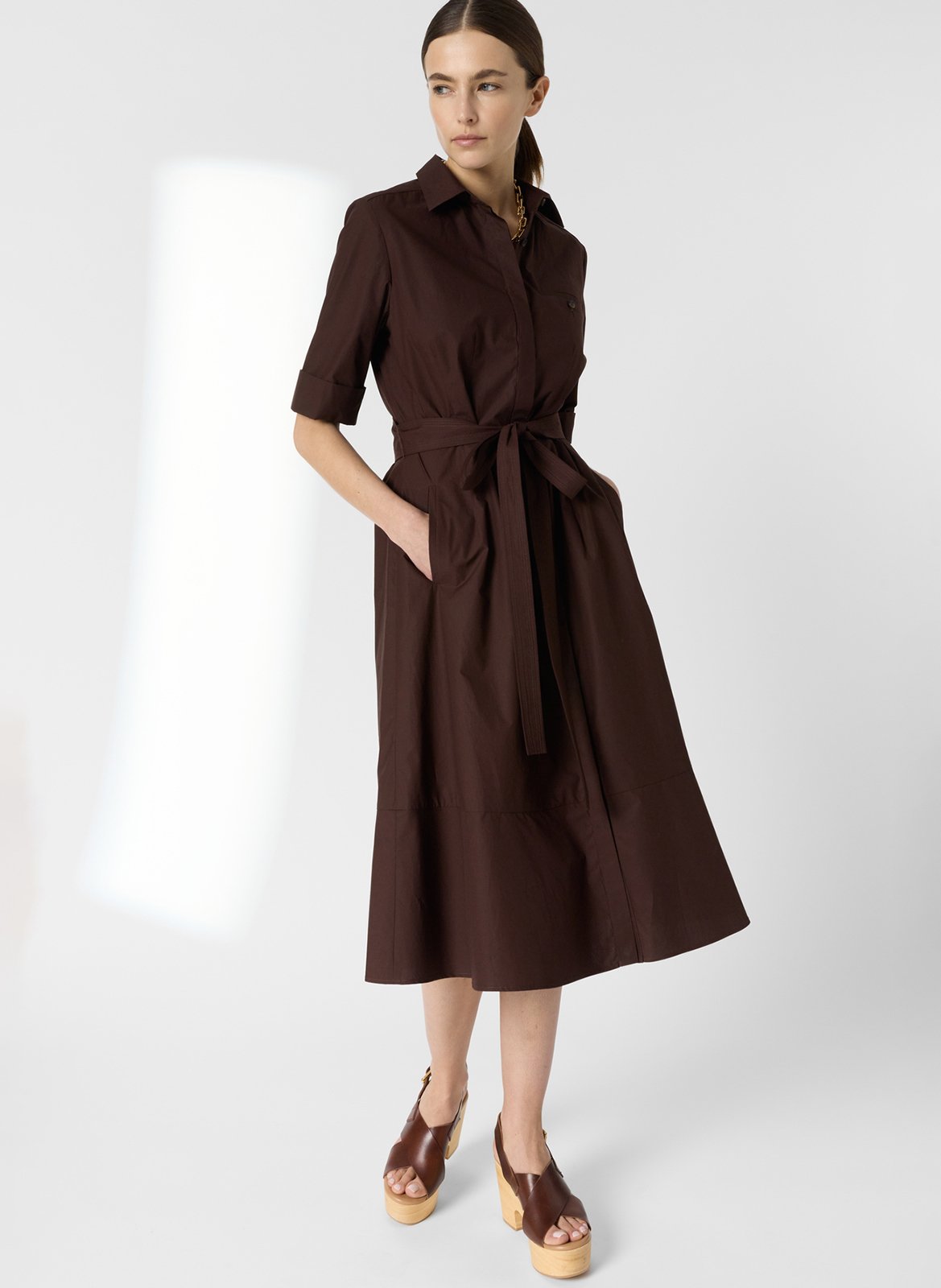 Robe midi ceinturée unie GERARD DAREL Marron