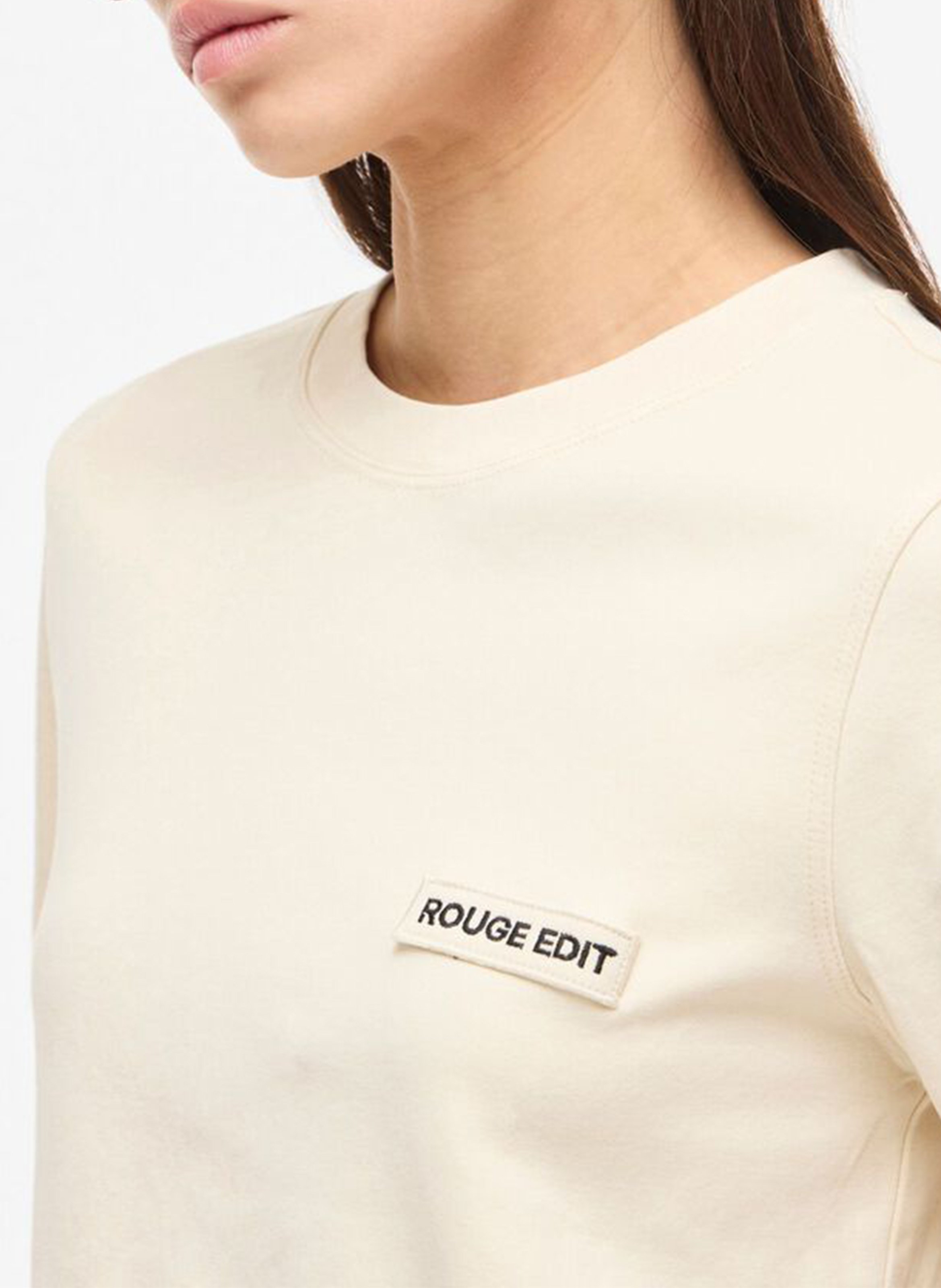 Straight round neck organic cotton t-shirt ROUGE EDIT Beige