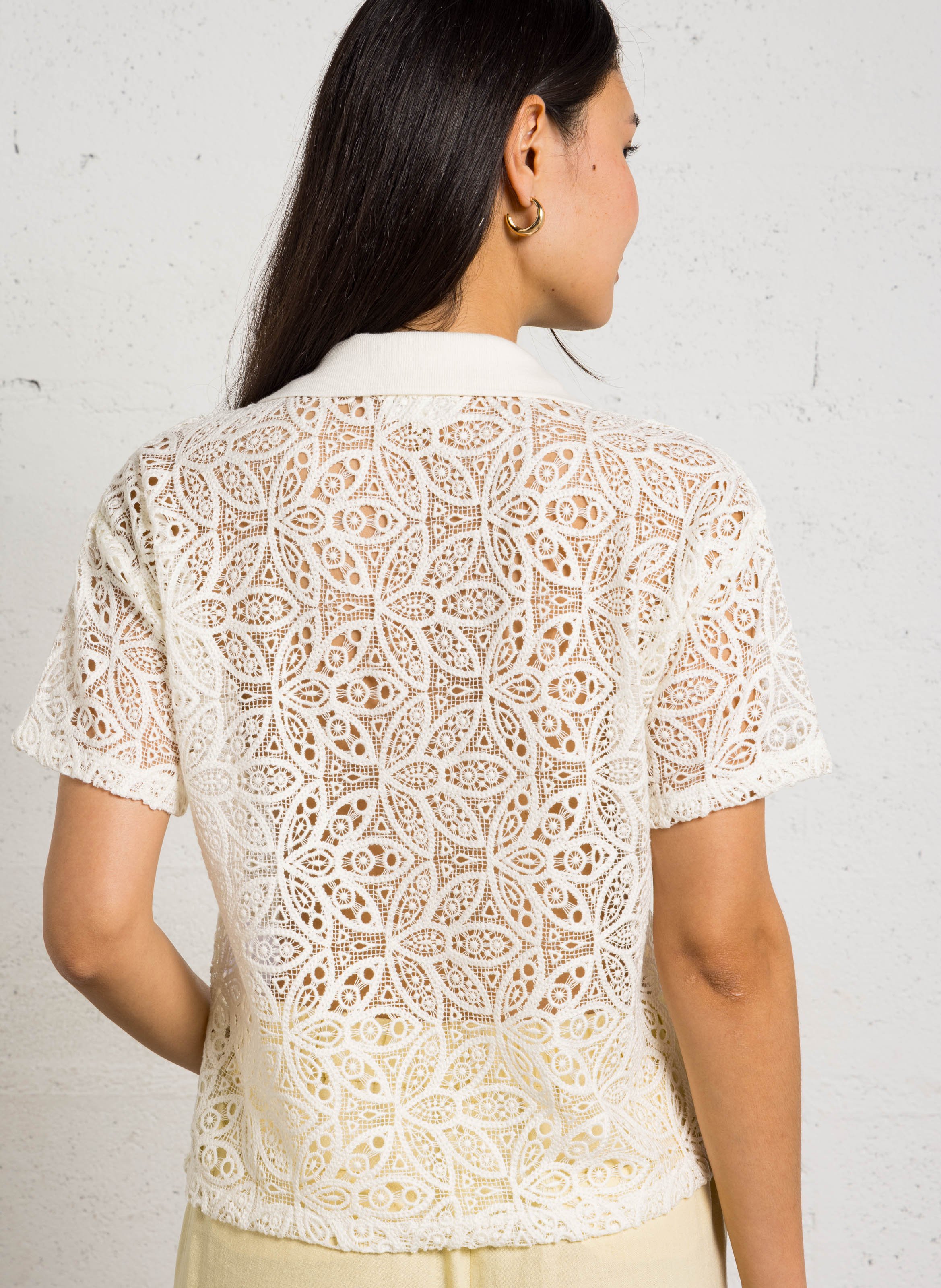 Polo large en dentelle ajourée MAISON 123 Jaune