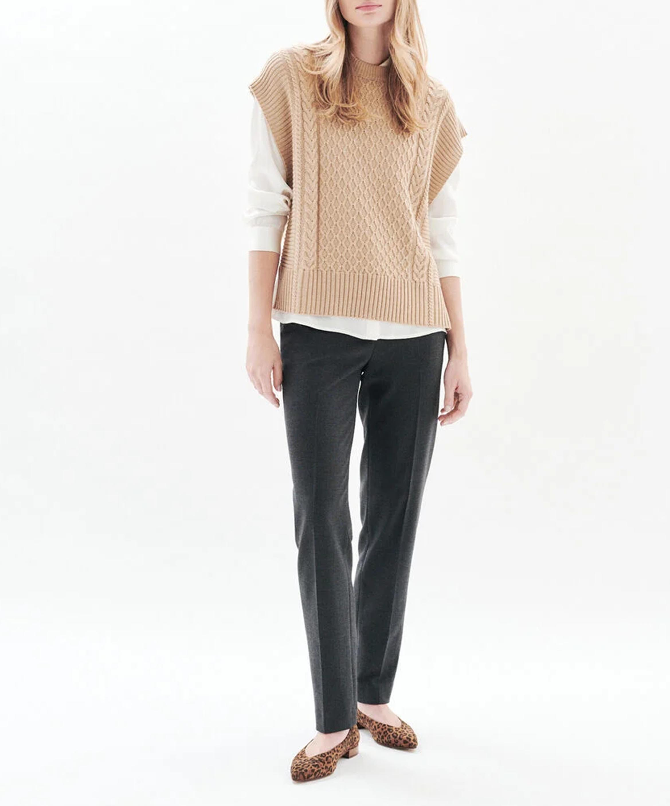 Mouwloze, gebreide trui CAROLL Beige