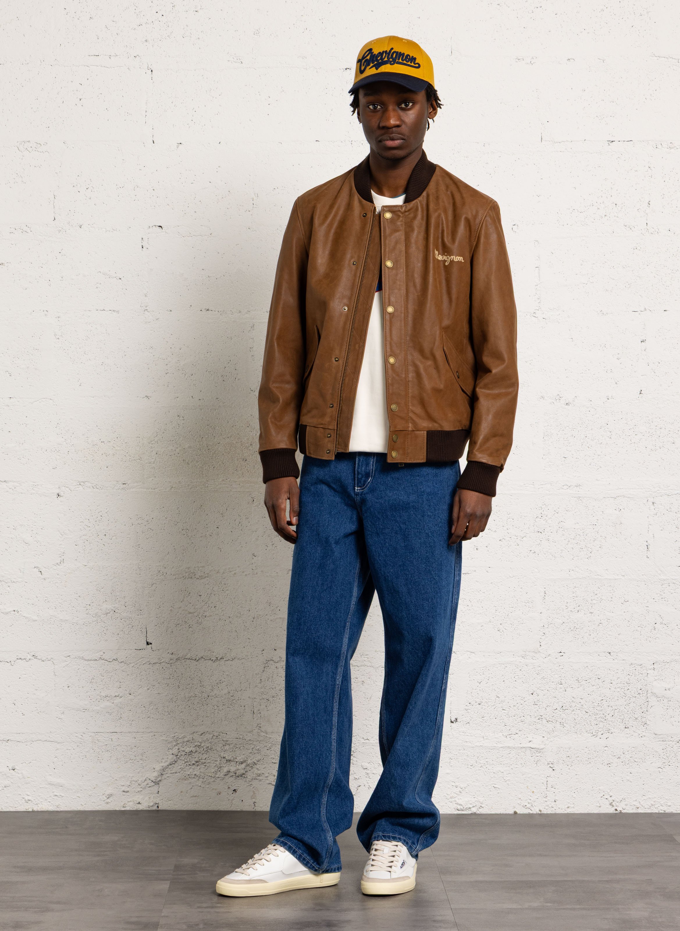 Blouson oversize col teddy en cuir CHEVIGNON Marron