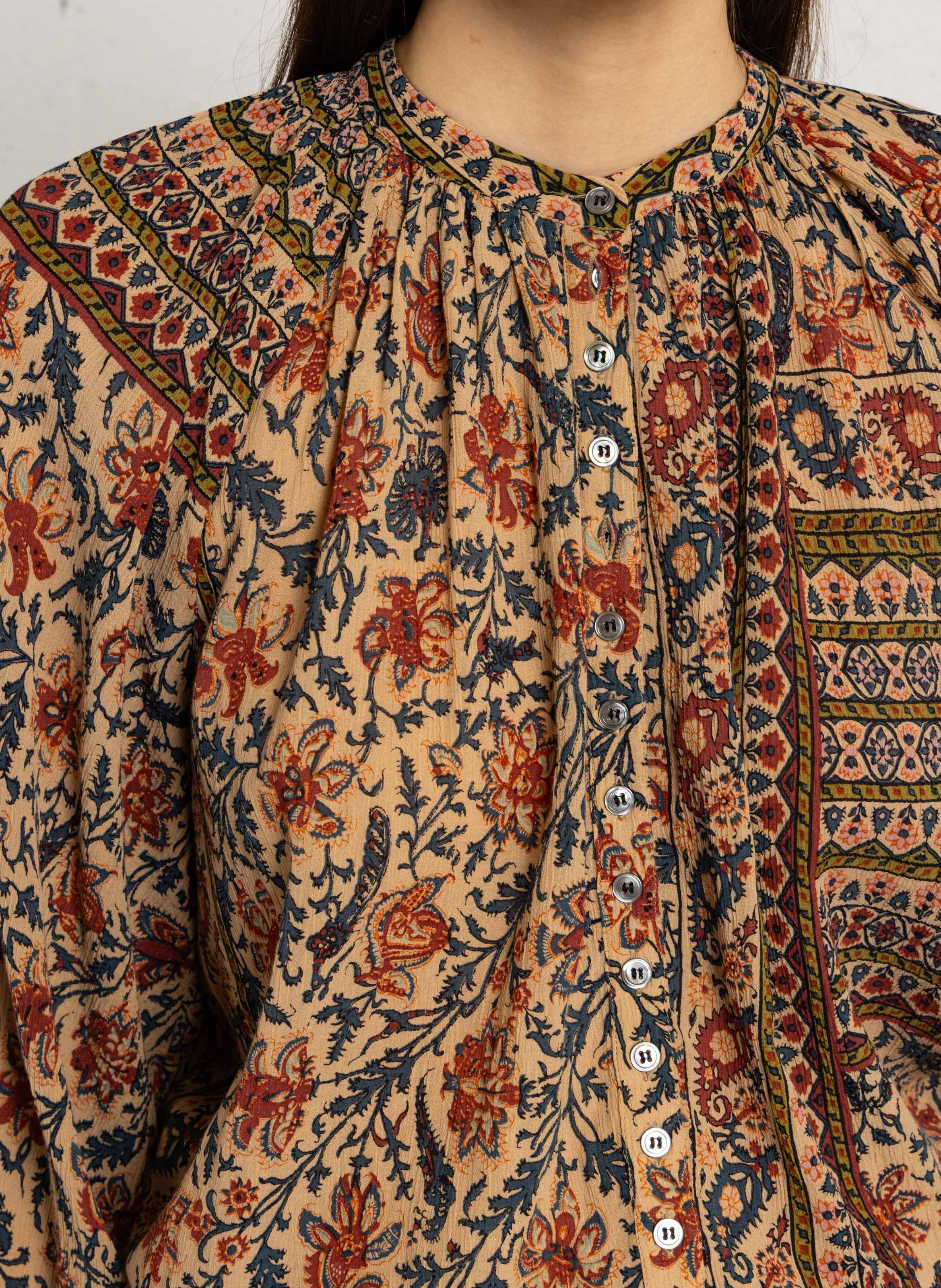 Kurzes Baumwollkleid mit Rundhalsausschnitt | Mehrfarbig ANTIK BATIK Damen
