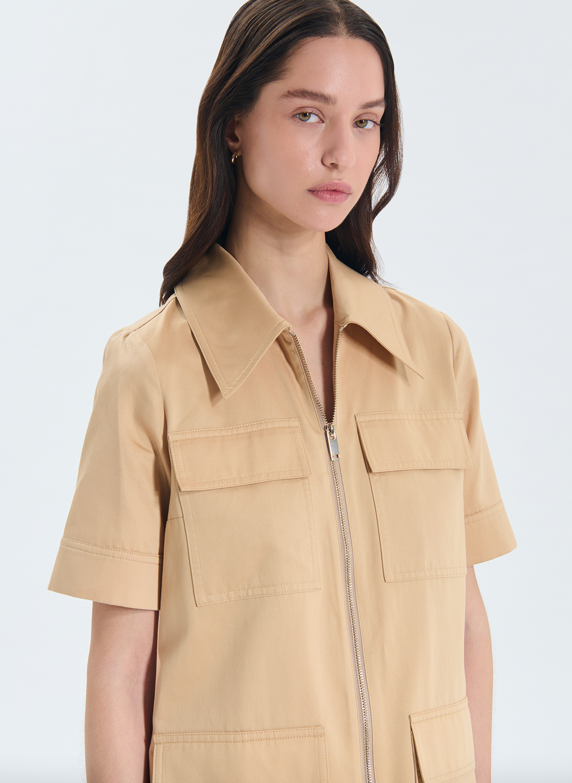 Mittellanges, gerades Kleid aus Bio-Baumwolle und Leinen ZAPA Beige