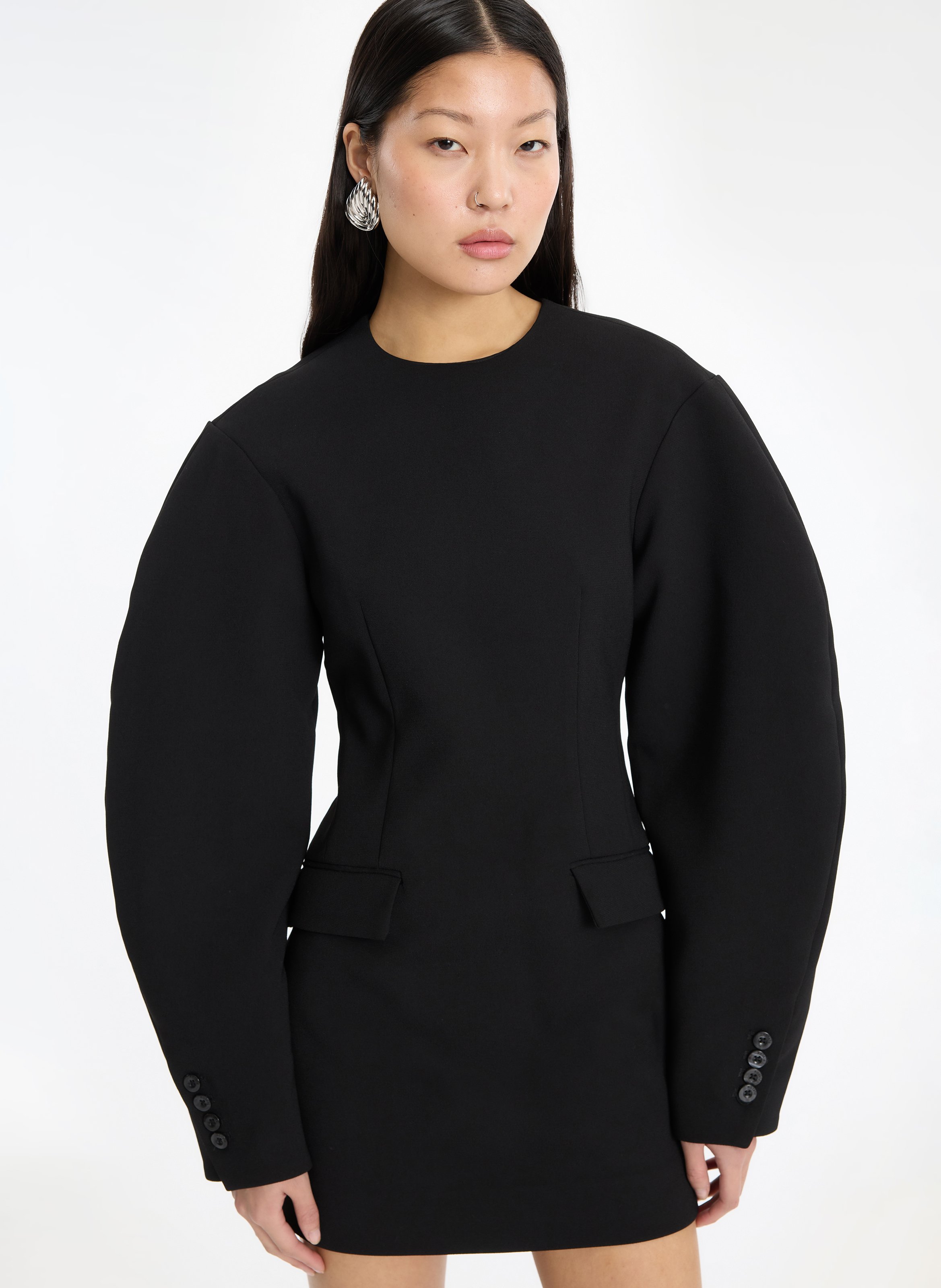 Robe courte uni à manches larges ROTATE Noir