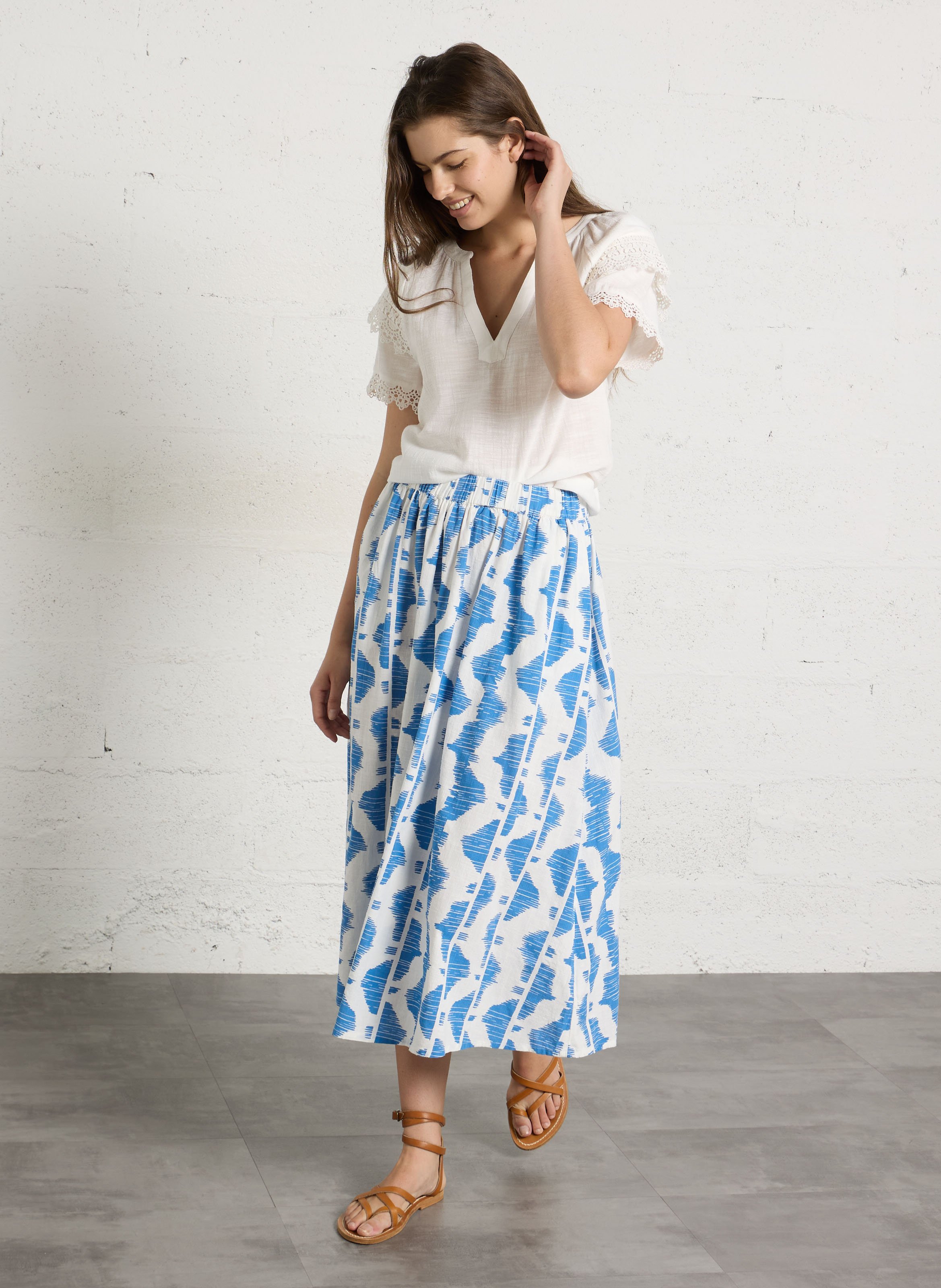 Printed midi skirt with a loose fit MAISON 123 Blue