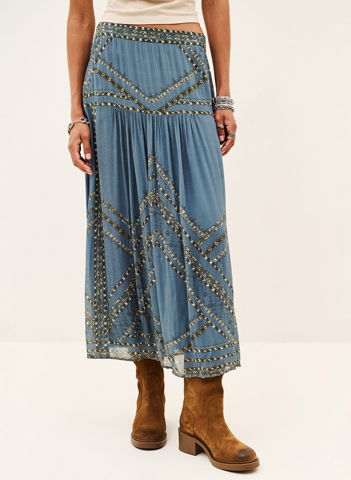 Gerade geschnittener Midirock mit Print BA&SH Blau