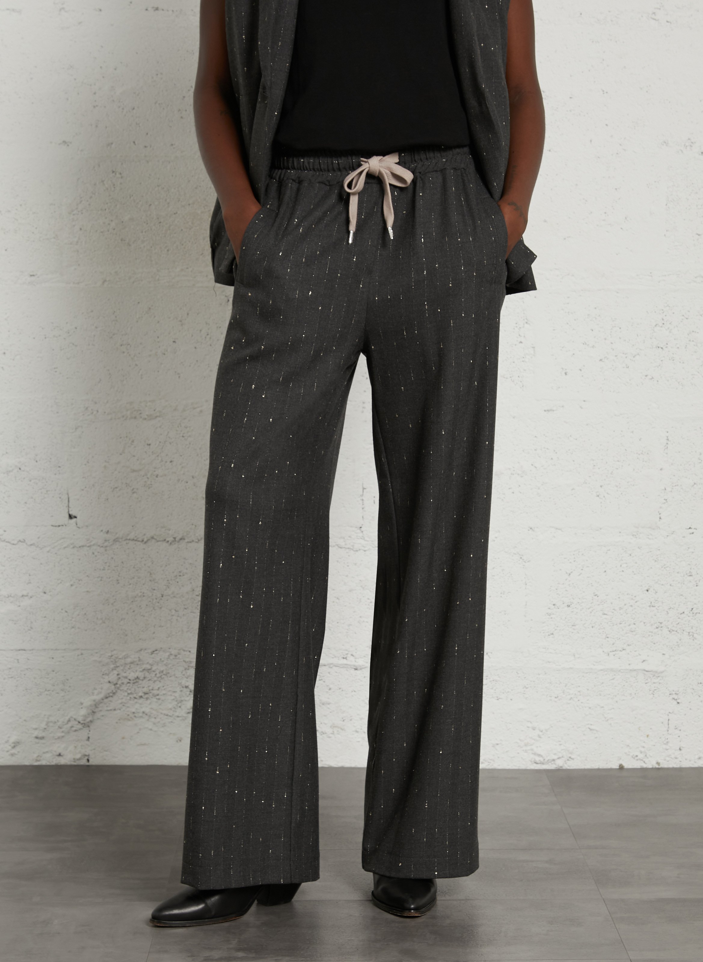 Wide-leg pants with fine stripes PLEASE Grey