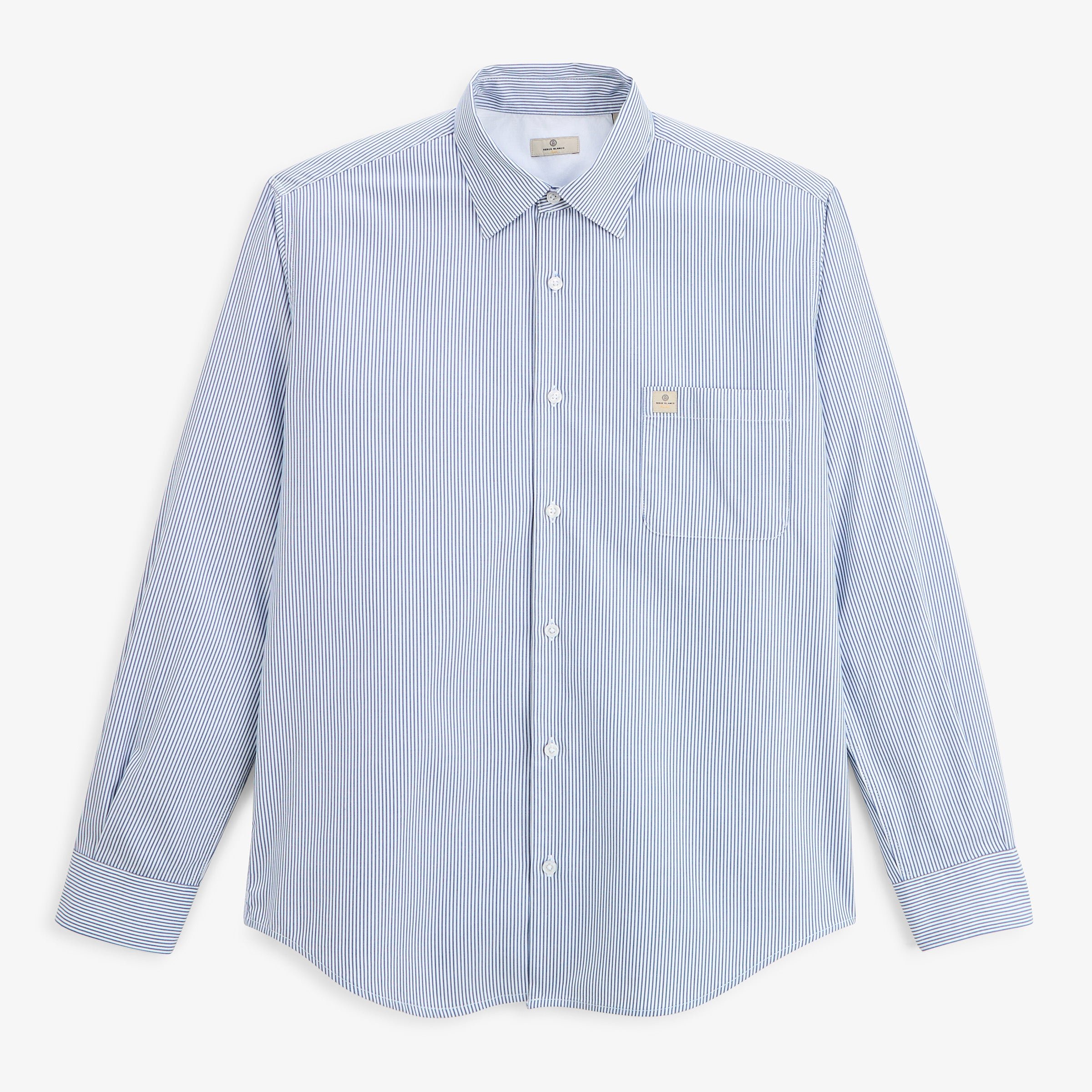 Long-sleeve cotton shirt with thin blue striped pattern by sbplay SERGE BLANCO Blue
