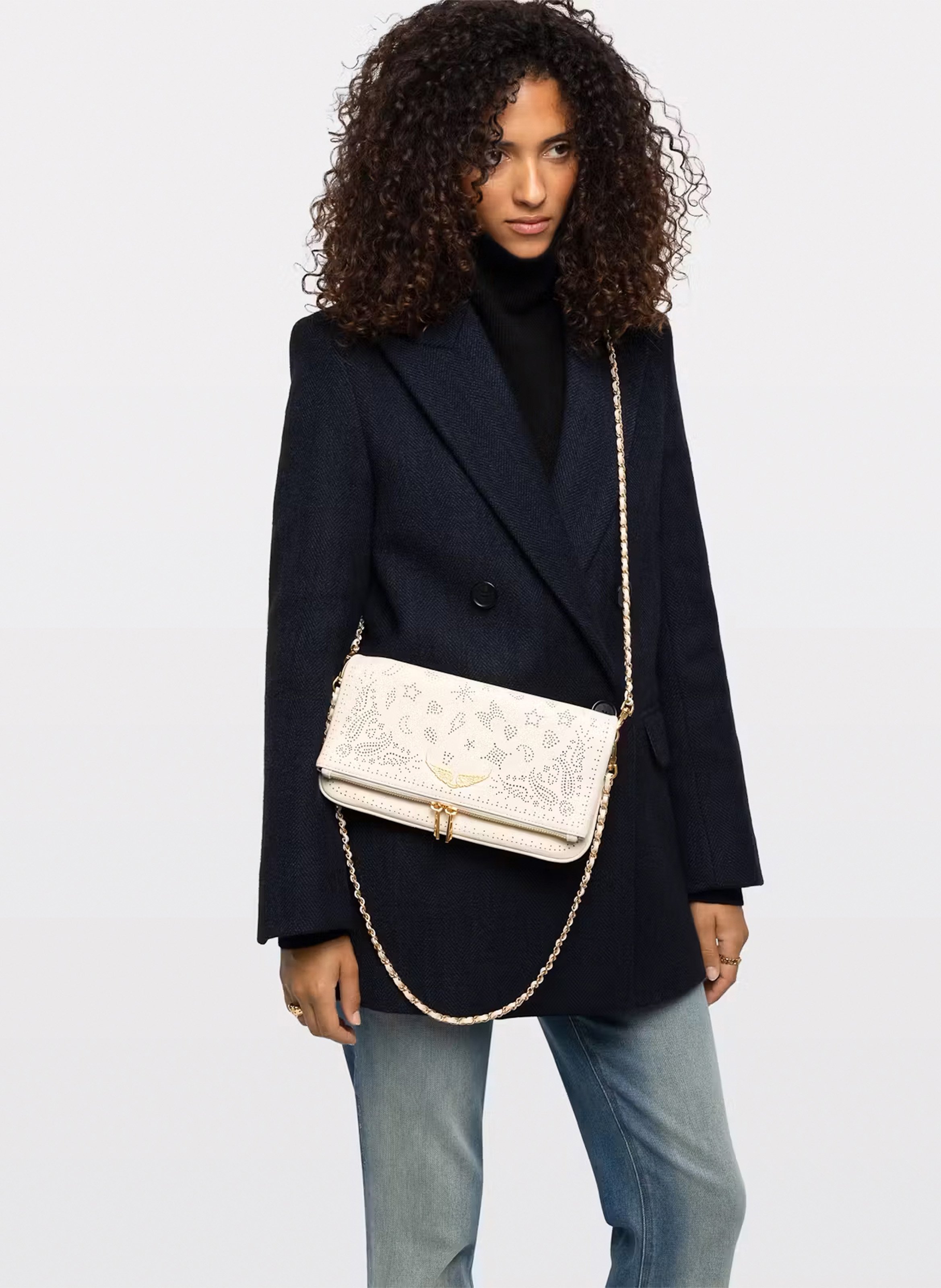 Sac bandoulière à strass en cuir ZADIG&VOLTAIRE Blanc