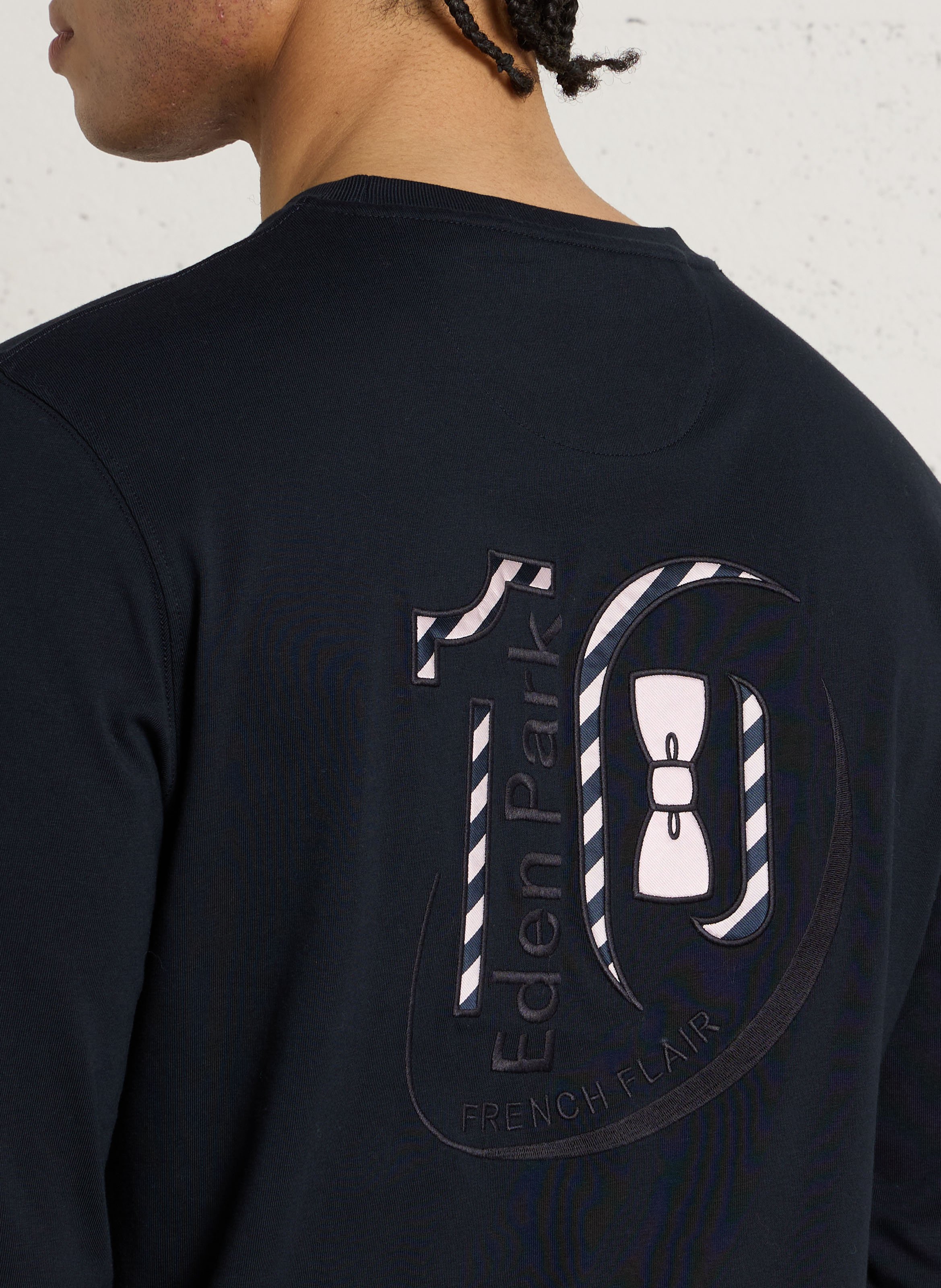 Straight fit round neck embroidered T-shirt EDEN PARK Blue