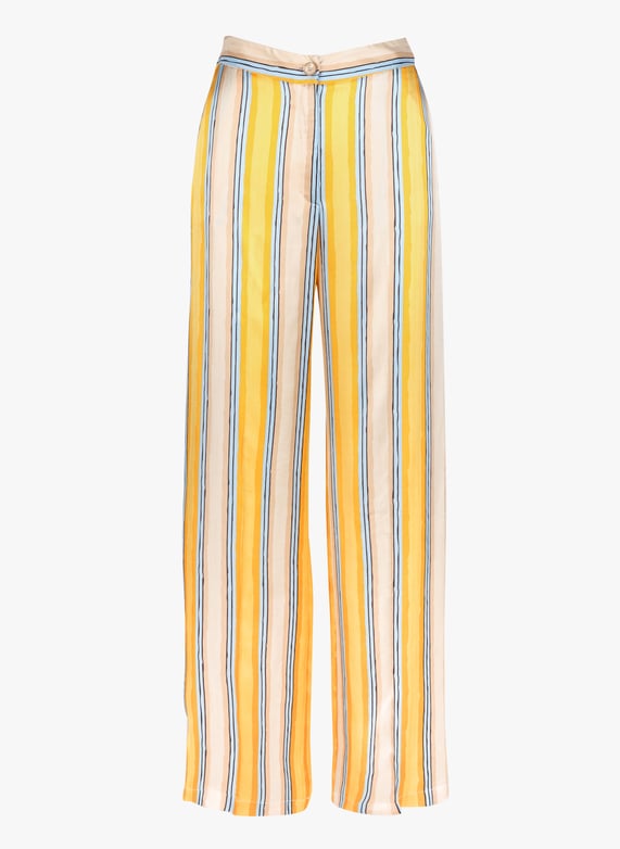 Striped satin flowing pants Yellow Women Place des