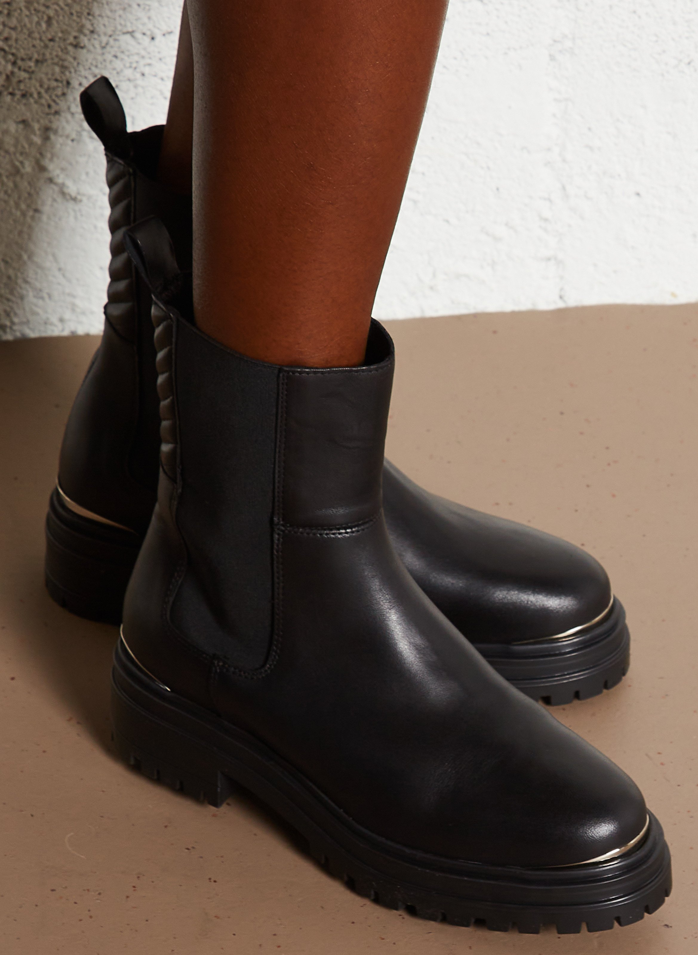 High-neck lined notched collar leather jacket with hood - Look 1