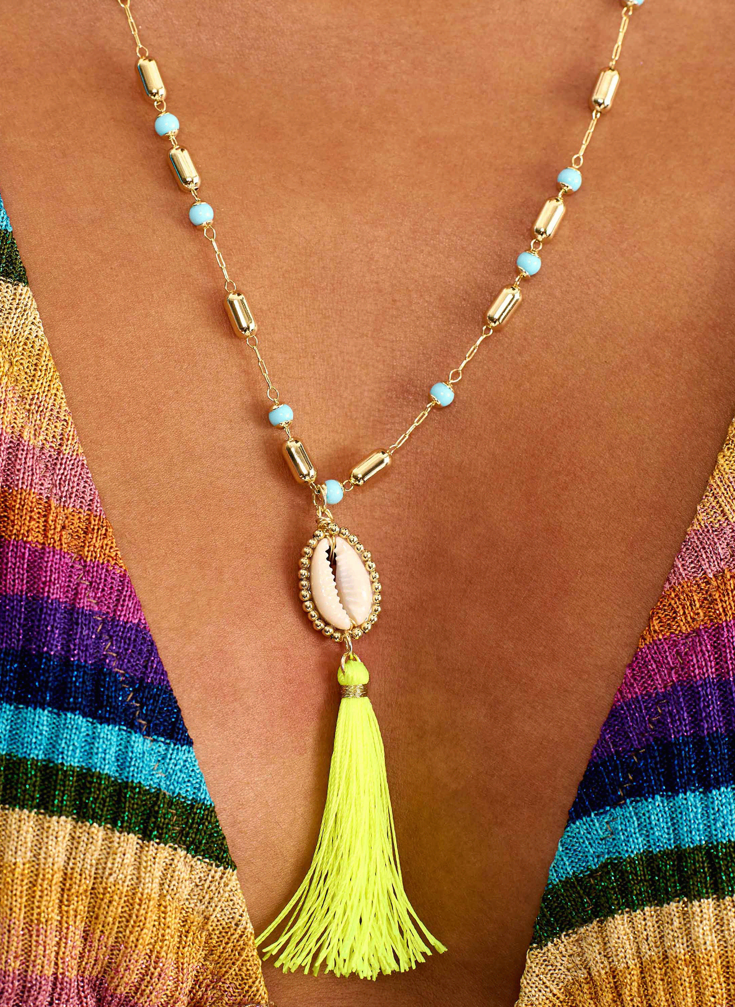 Necklace with beads and tassel pendant HIPANEMA Blue