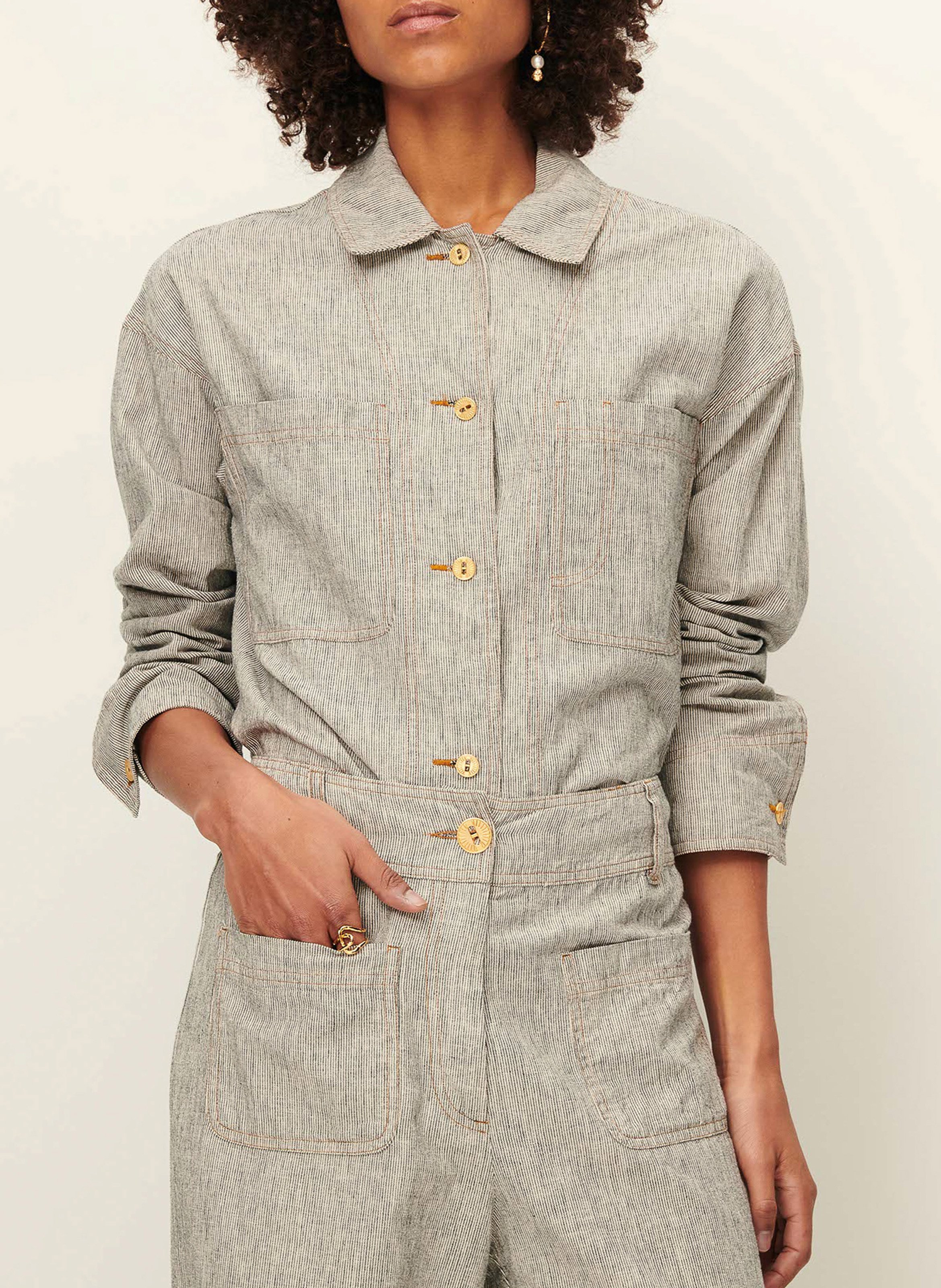 Linen- and cotton-blend straight overshirt with classic collar SESSUN Grey