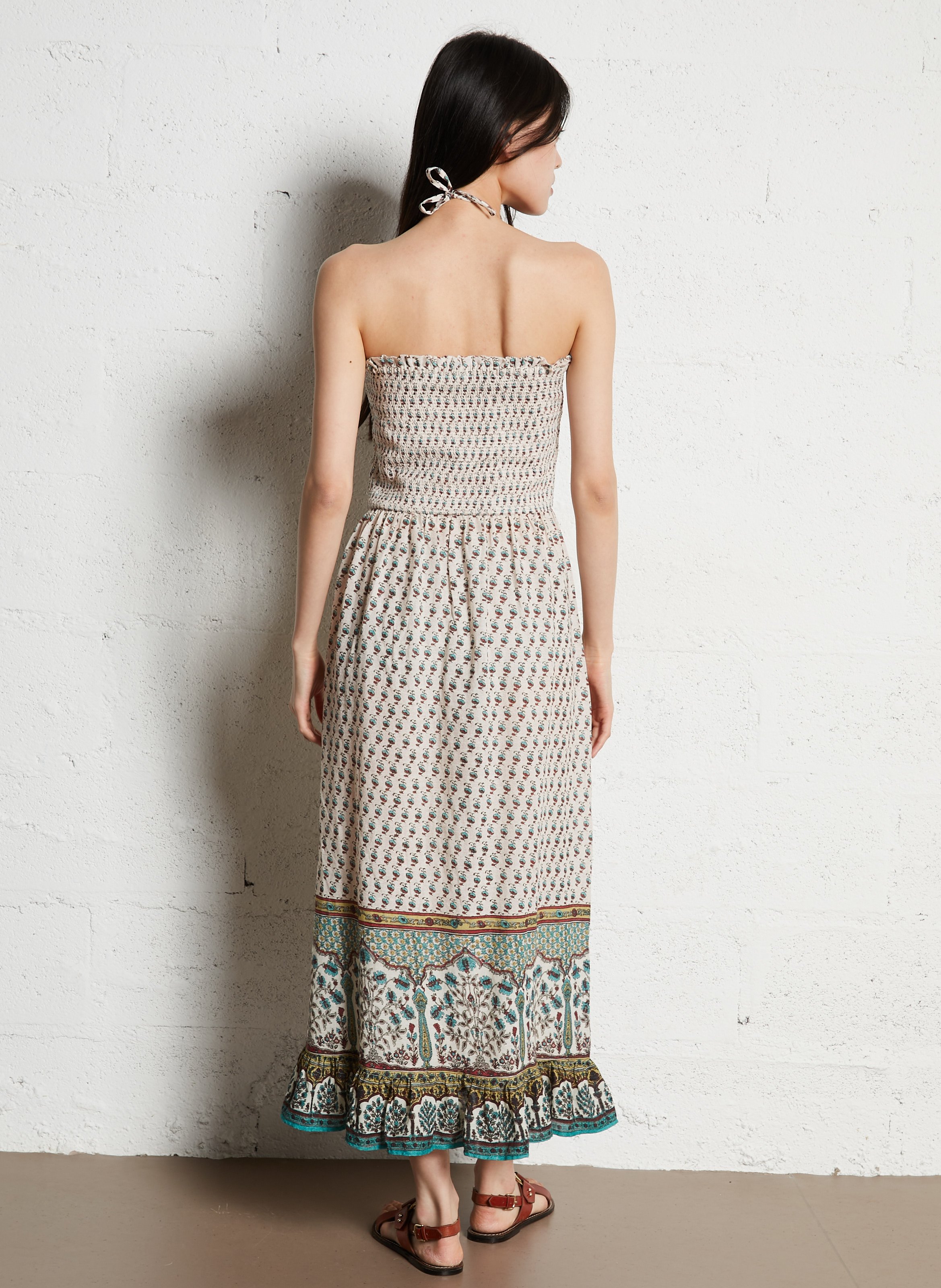 Halflange, strapless jurk van katoen Veelkleurig