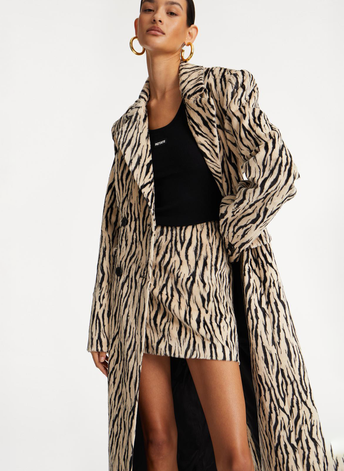 Manteau droit en coton mélangé imprimé ROTATE Multicolore